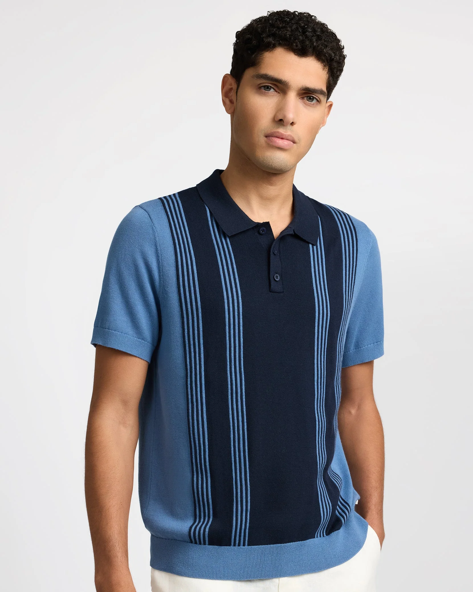 Mens | Cotton Knit Short Sleeve Polo | Indigo/Navy - Image 2