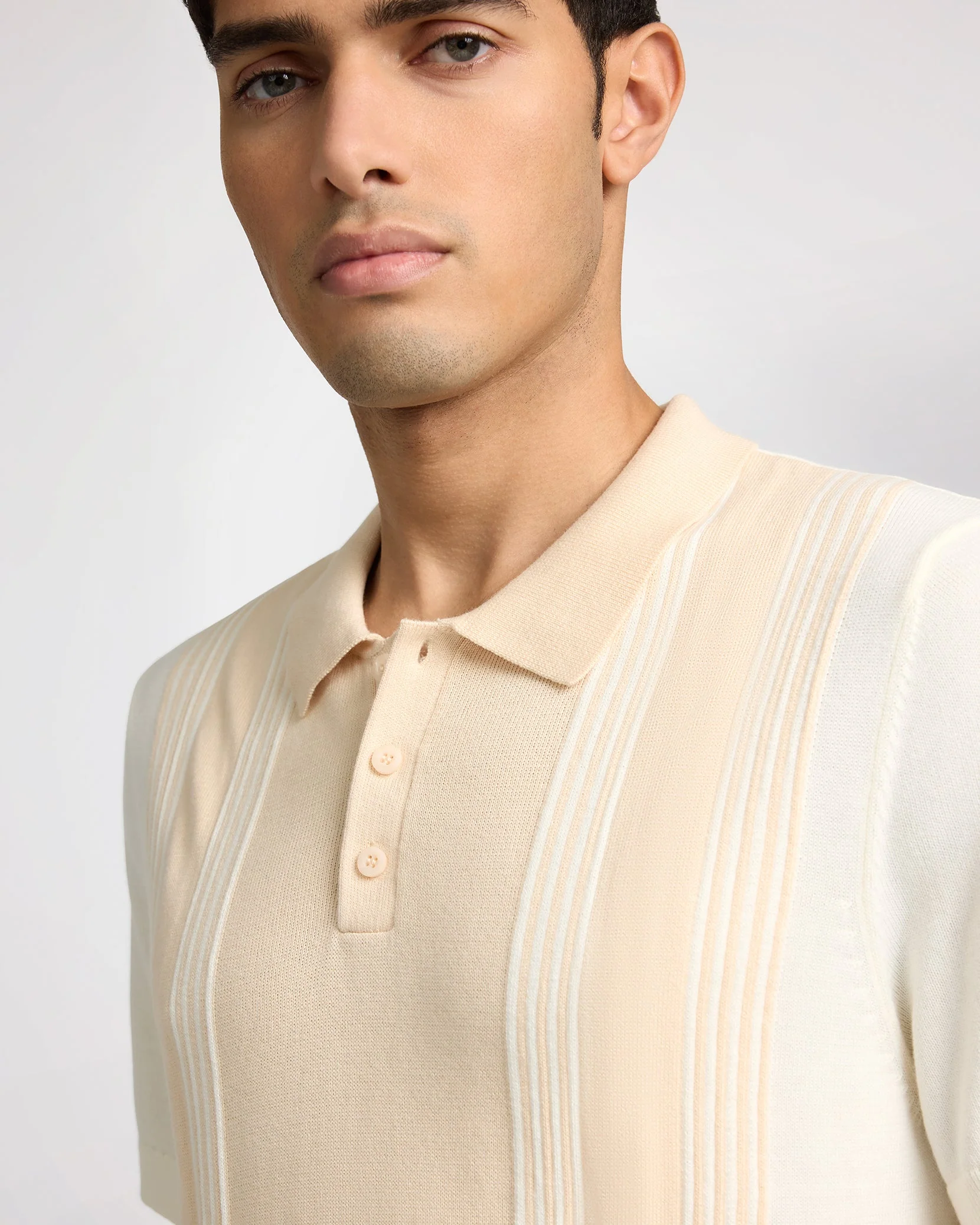 Mens | Cotton Knit Short Sleeve Polo | Natural/Egret - Image 3