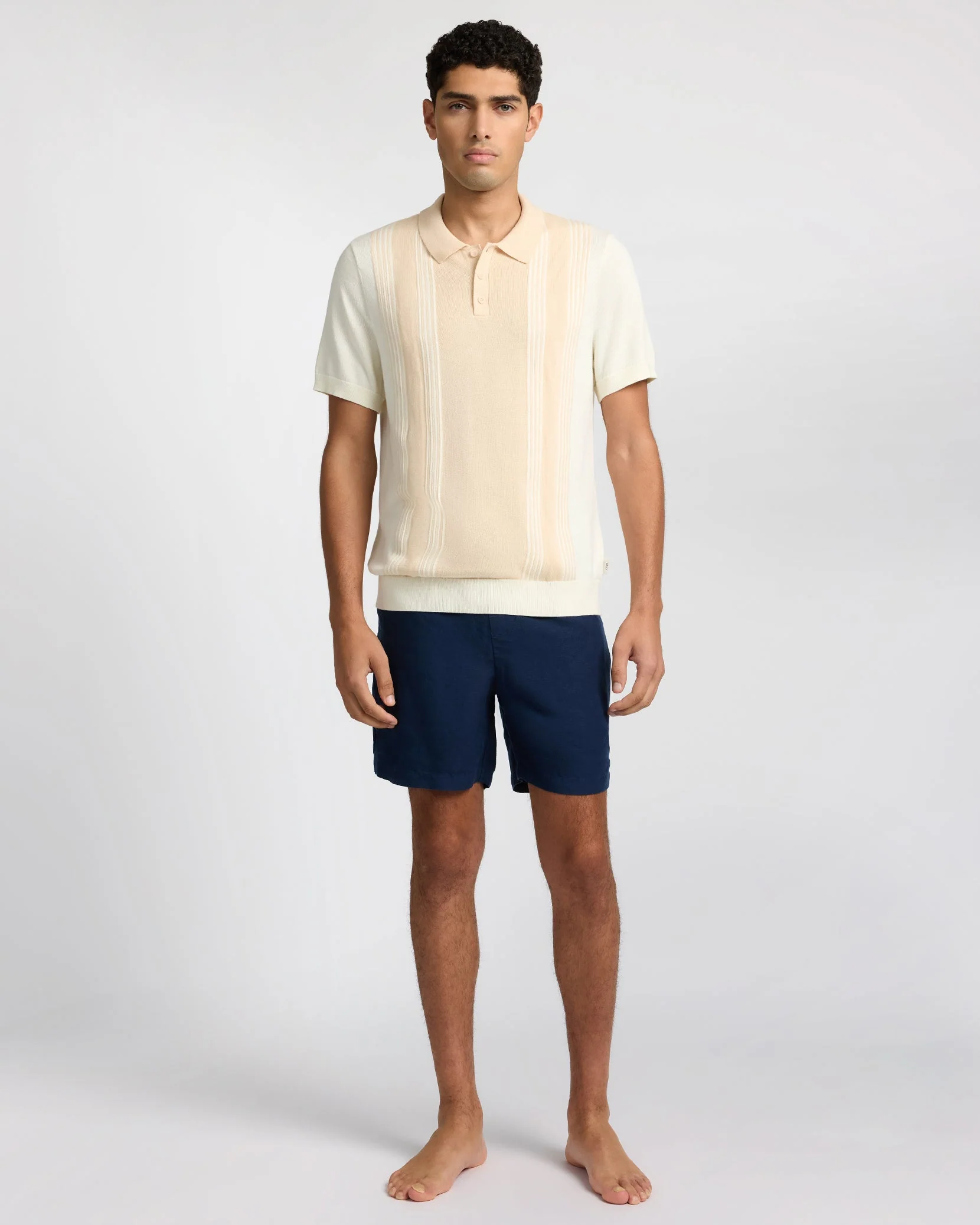 Mens | Cotton Knit Short Sleeve Polo | Natural/Egret - Image 6