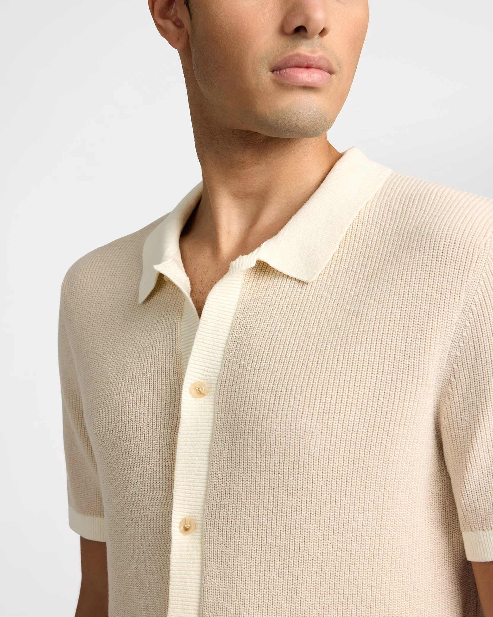 Mens | Cotton Linen Button Up Sweater | Stone/Egret - Image 4