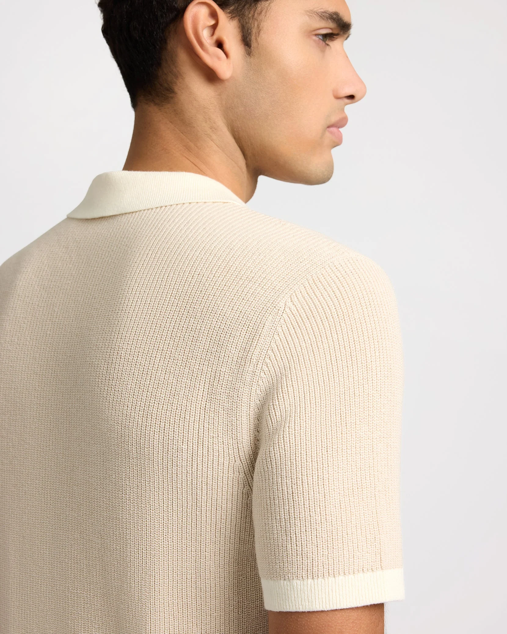 Mens | Cotton Linen Button Up Sweater | Stone/Egret - Image 5