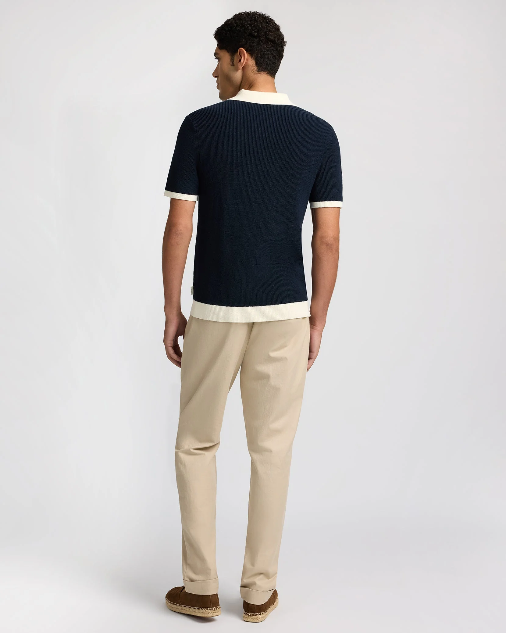 Mens | Cotton Linen Knit Polo | Midnight/Egret - Image 7