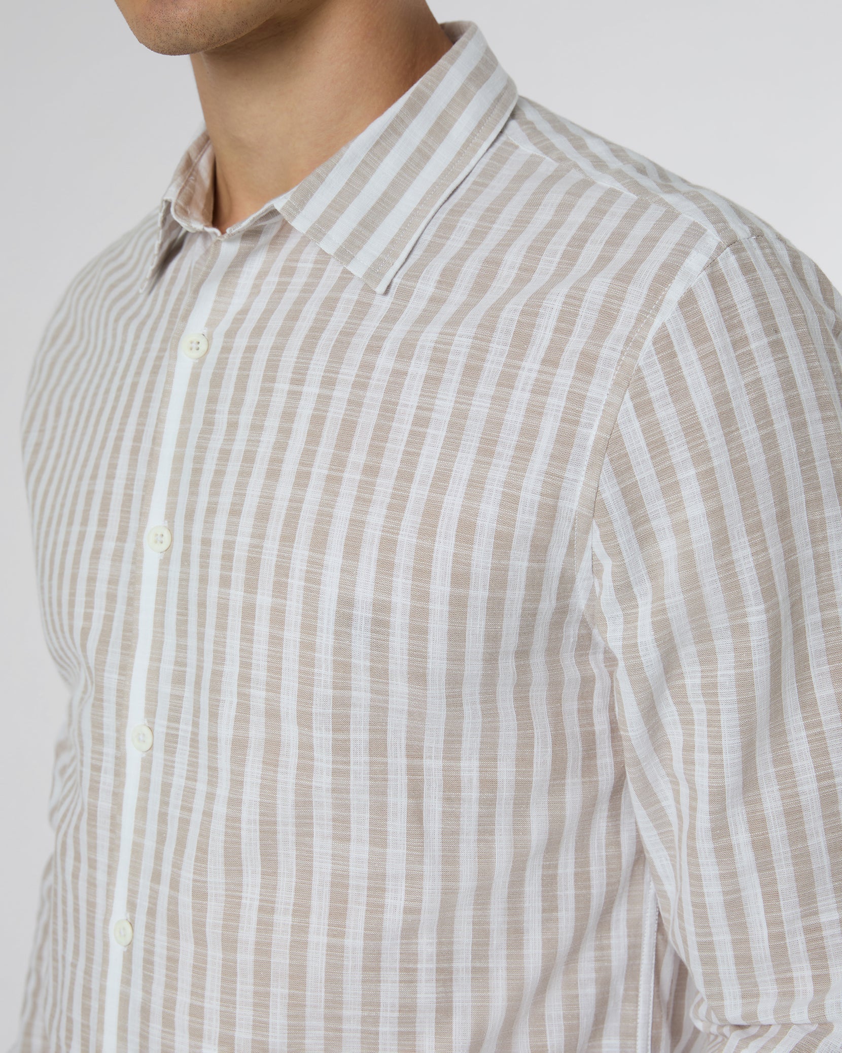 Mens | Cotton Long Sleeve Shirt | Natural/White - Image 4
