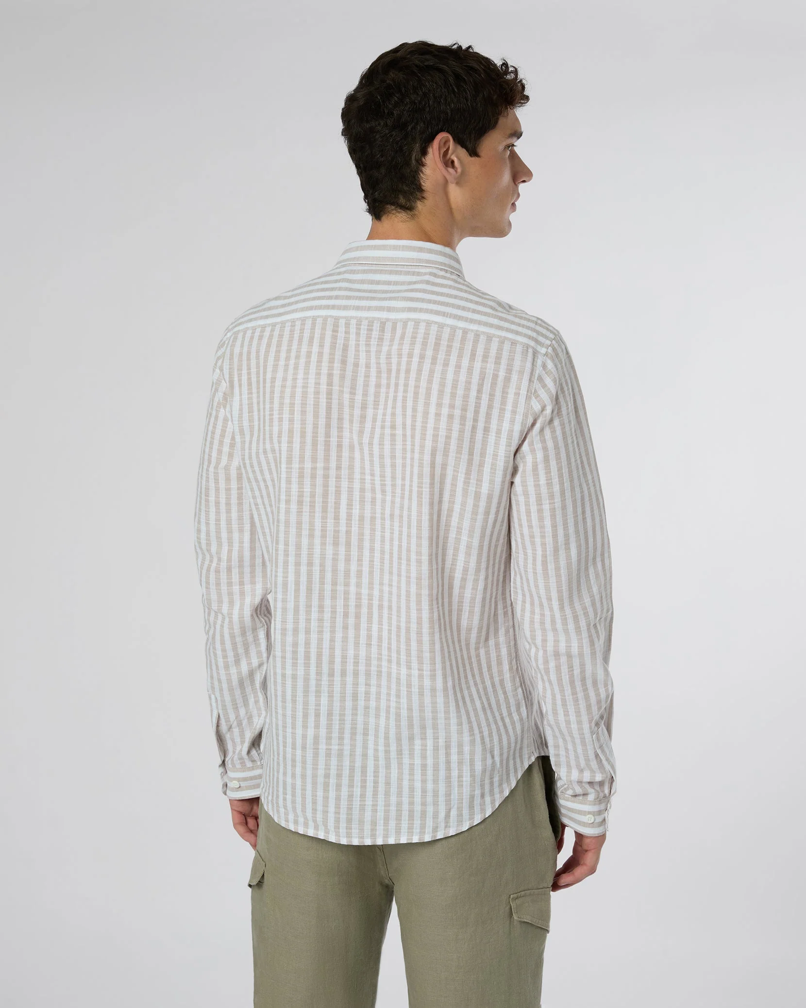 Mens | Cotton Long Sleeve Shirt | Natural/White - Image 5