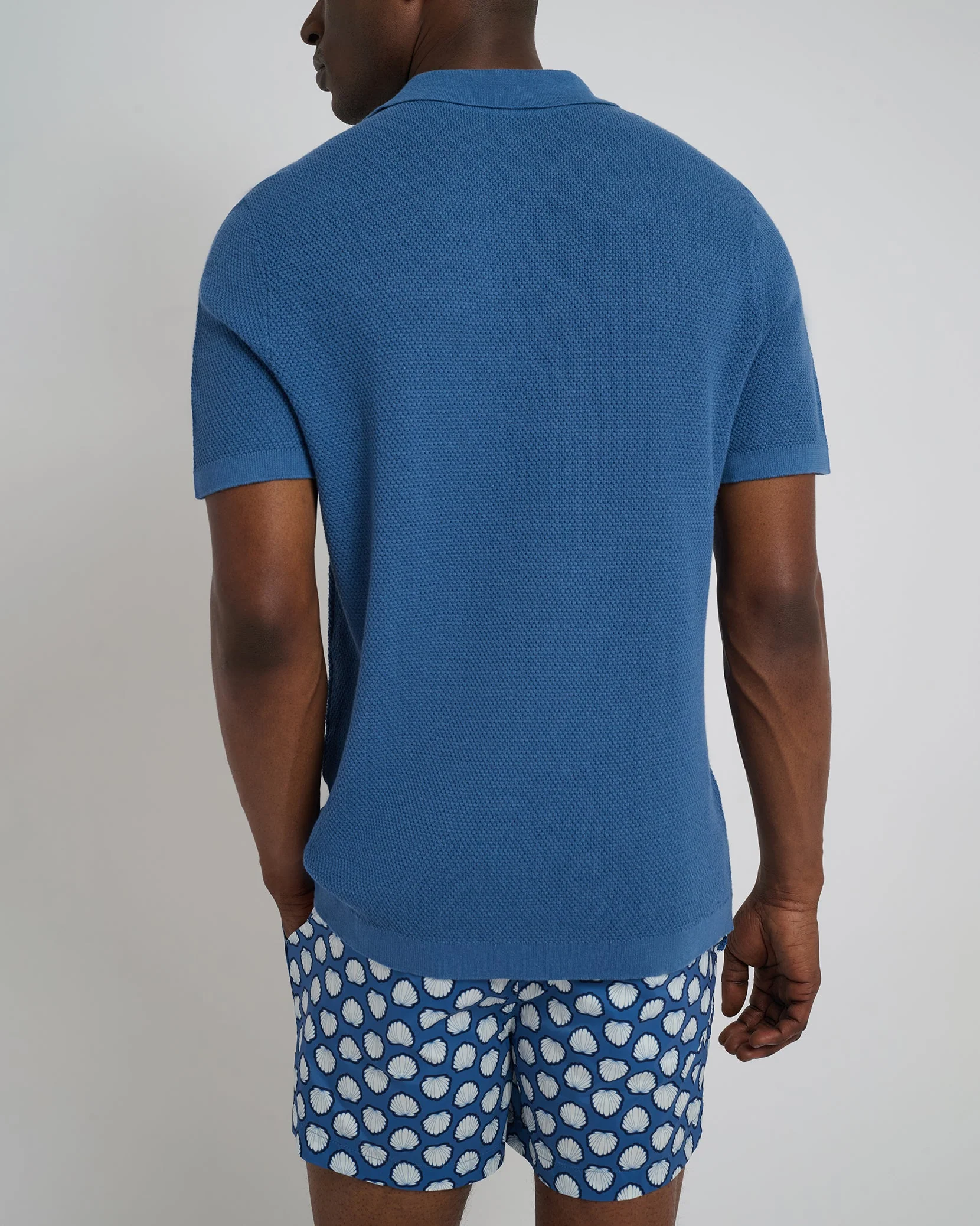 Mens | Cotton Textured Johnny Collar Polo | Vintage Indigo - Image 5