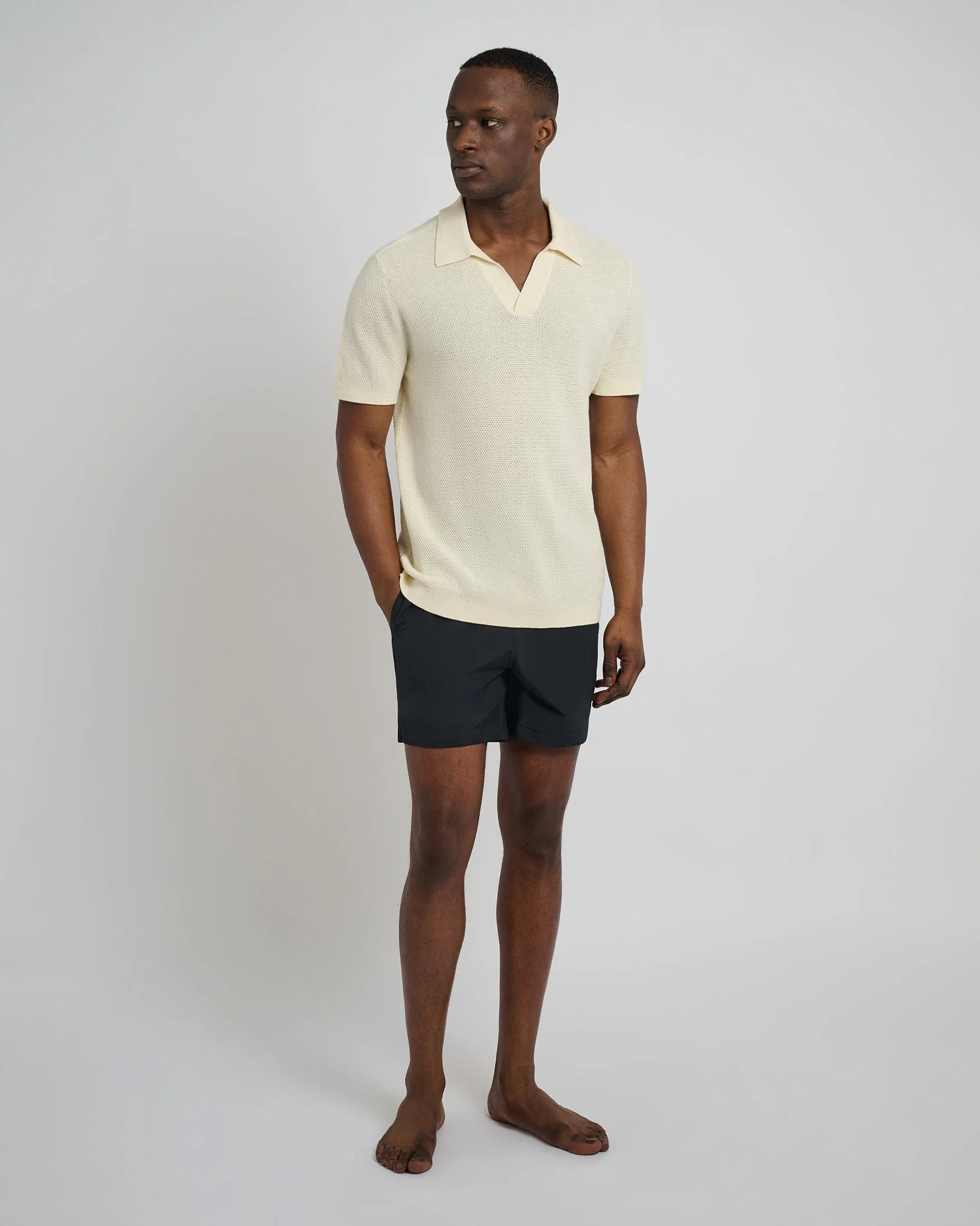 Mens | Cotton Textured Johnny Collar Polo | Light Yellow - Image 4
