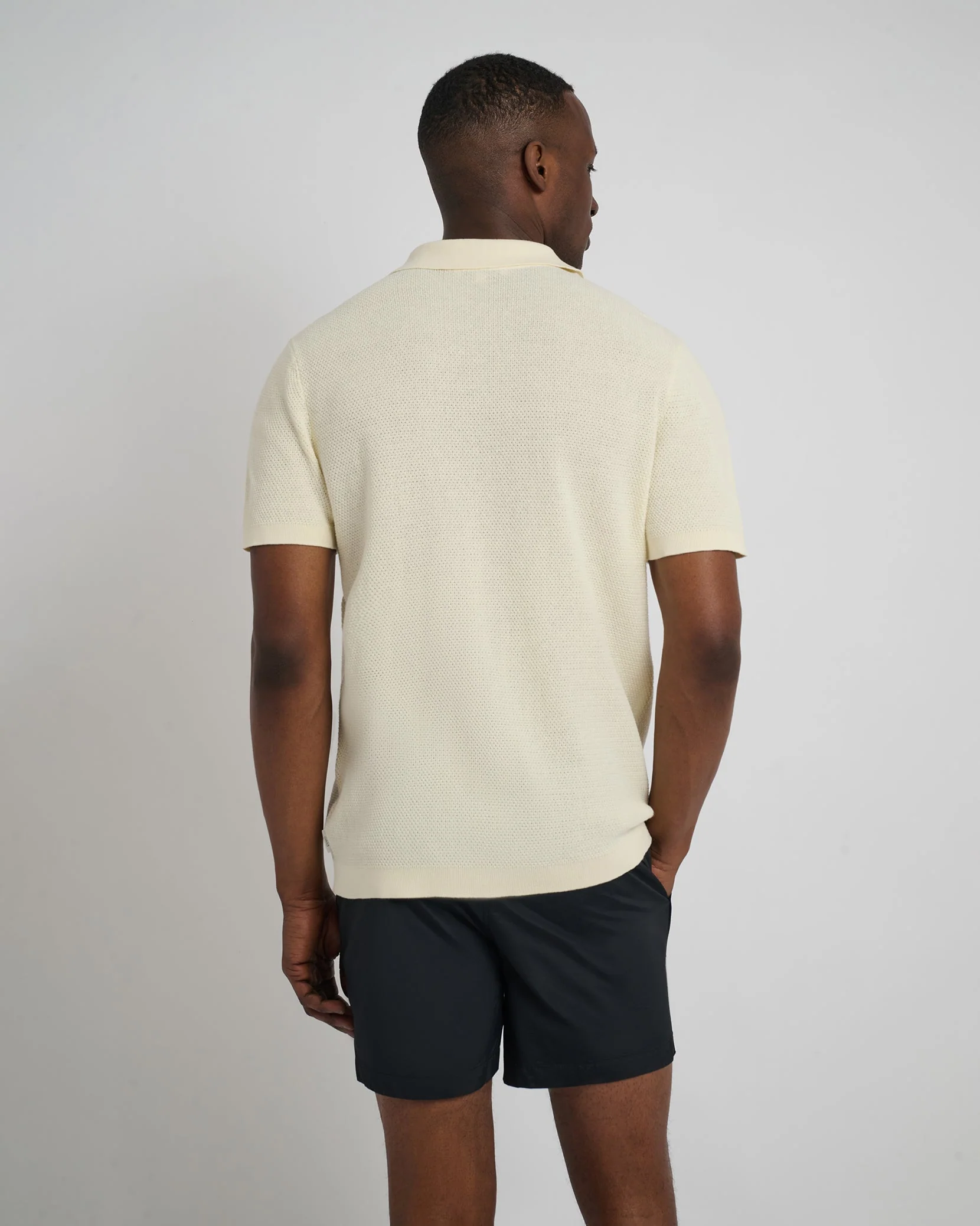 Mens | Cotton Textured Johnny Collar Polo | Light Yellow - Image 5