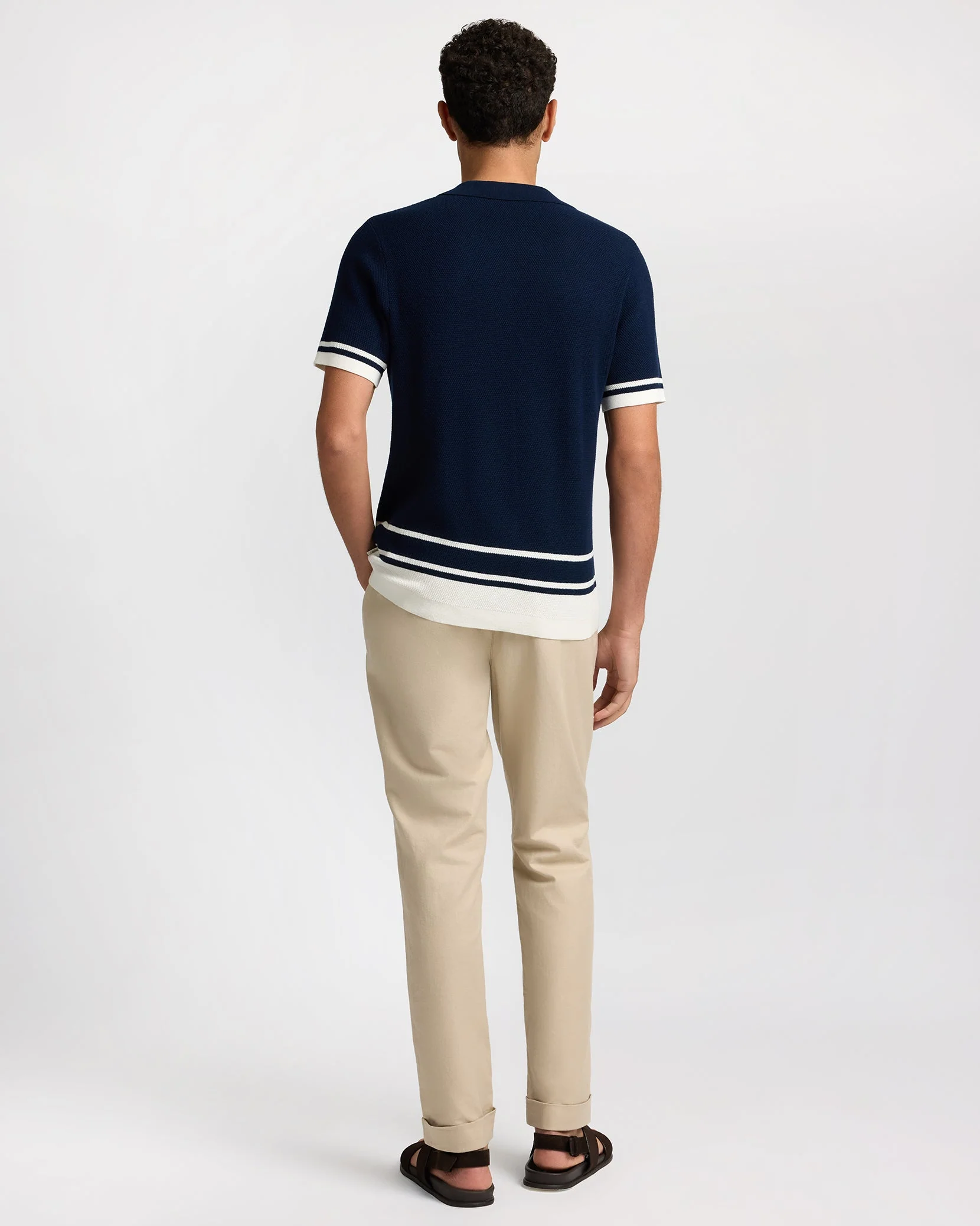 Mens | Cotton Textured Johnny Collar Polo | Midnight/Egret - Image 8