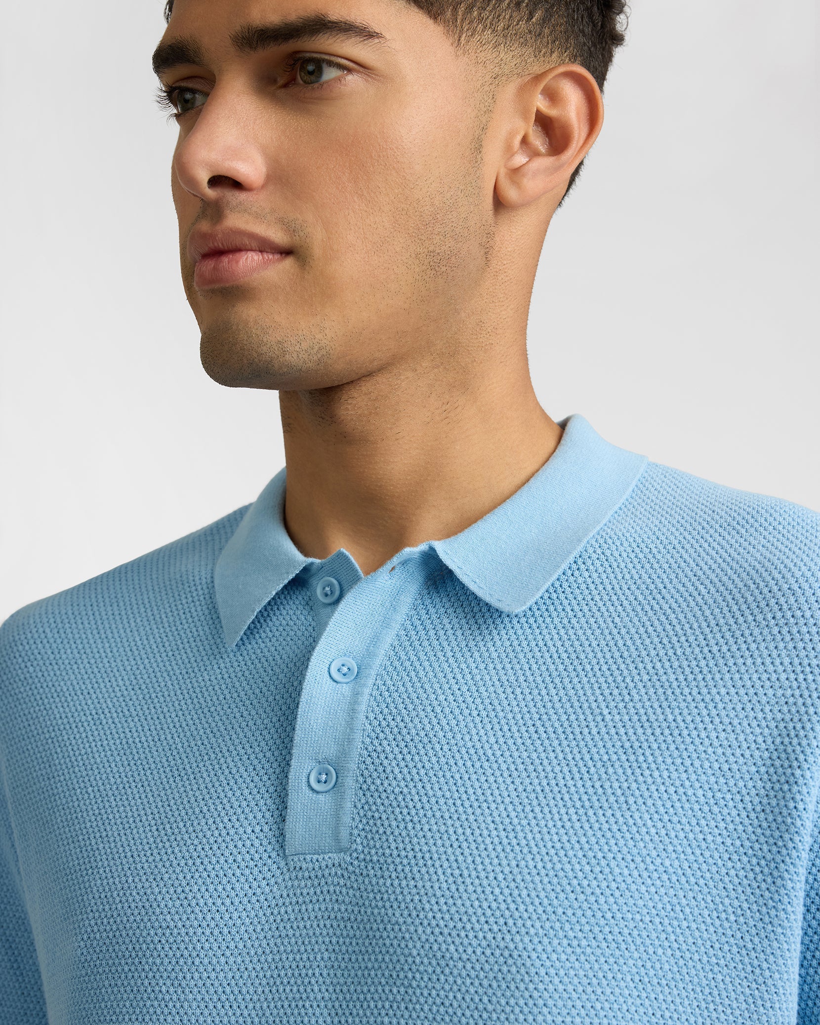 Mens | Cotton Textured Knit Long Sleeve Polo Sweatshirt | Seaport - Image 3