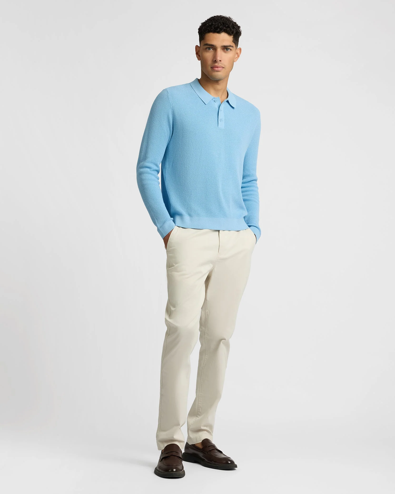 Mens | Cotton Textured Knit Long Sleeve Polo Sweatshirt | Seaport - Image 4