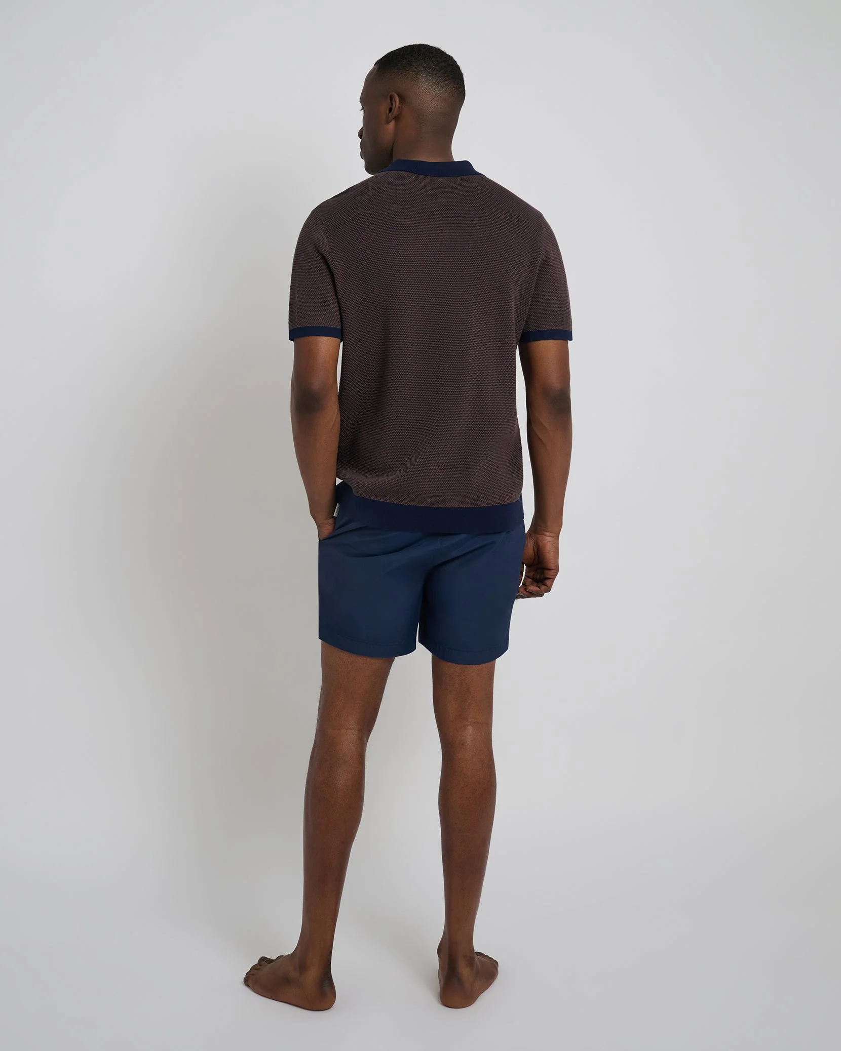 Mens | Cotton Textured Knit Polo | Chesnut/Deep Navy - Image 5