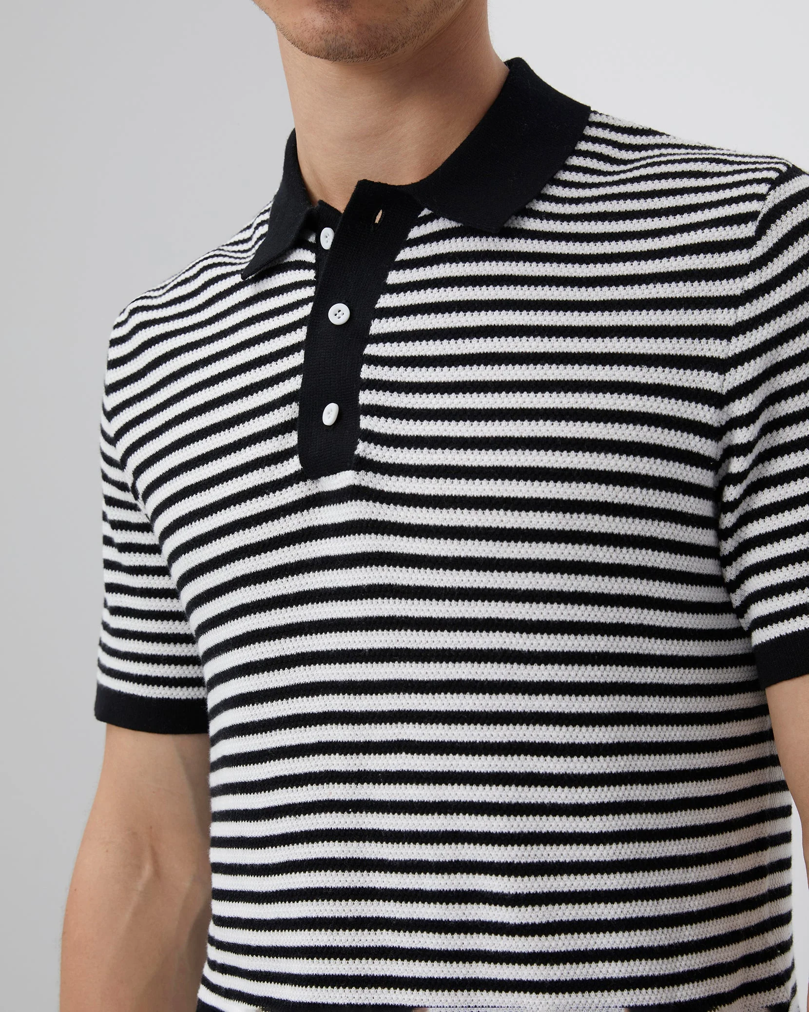 Mens | Cotton Textured Knit Polo | Gunmetal/White - Image 2