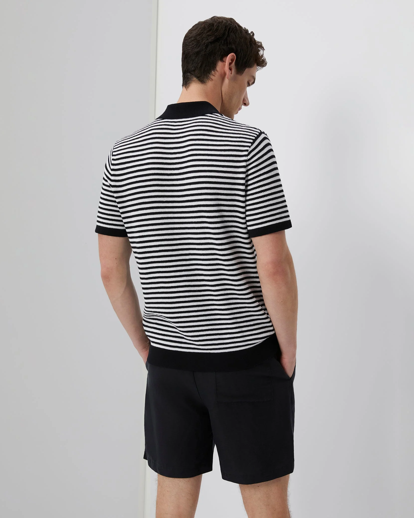 Mens | Cotton Textured Knit Polo | Gunmetal/White - Image 3