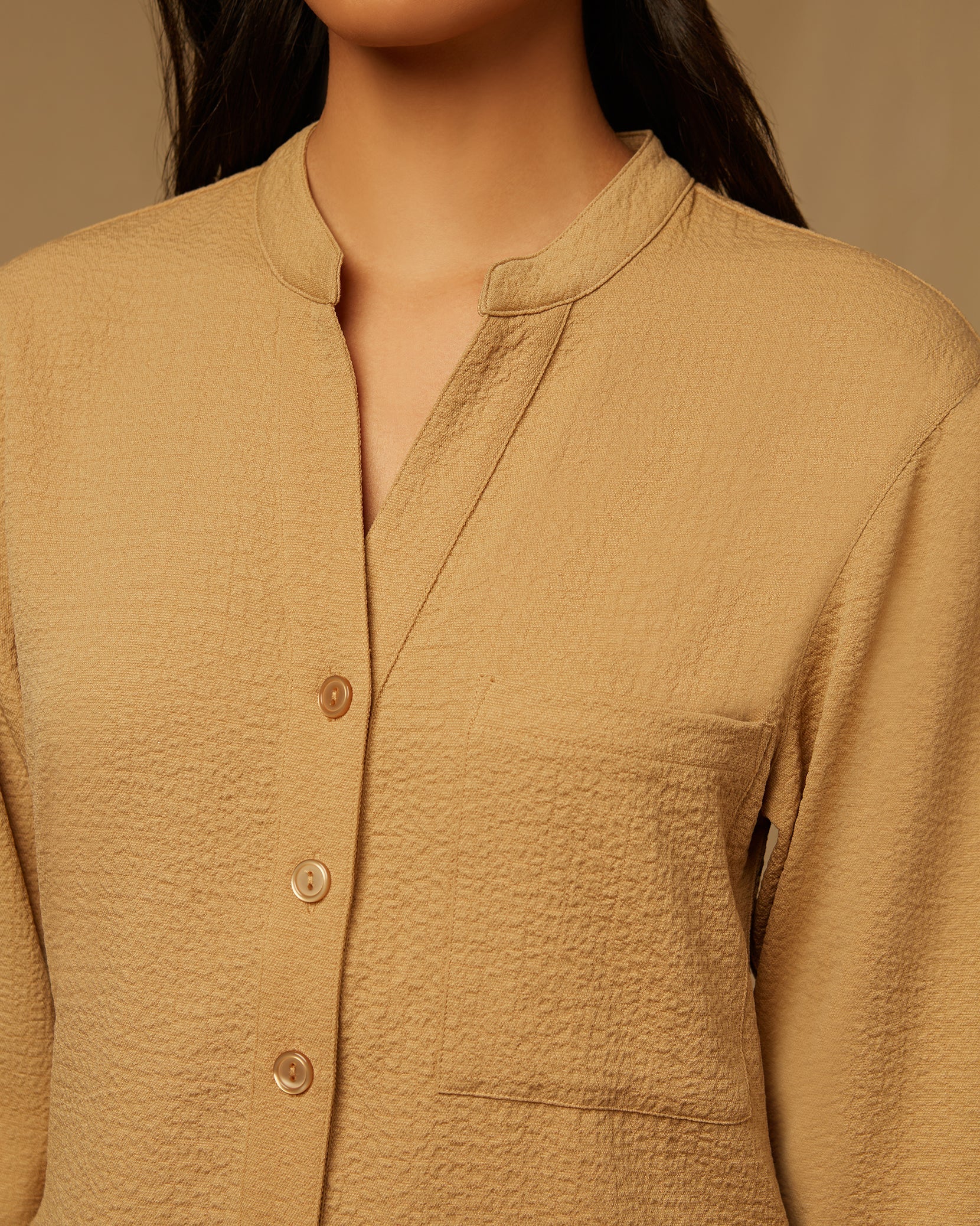 Womens | Crinkle Button Down Romper | Tan - Image 5