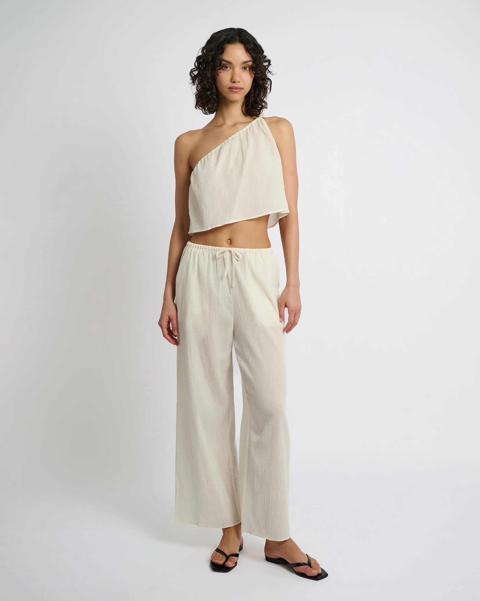Womens | Crinkle Gauze Drawstring Pant | Egret - Image 3