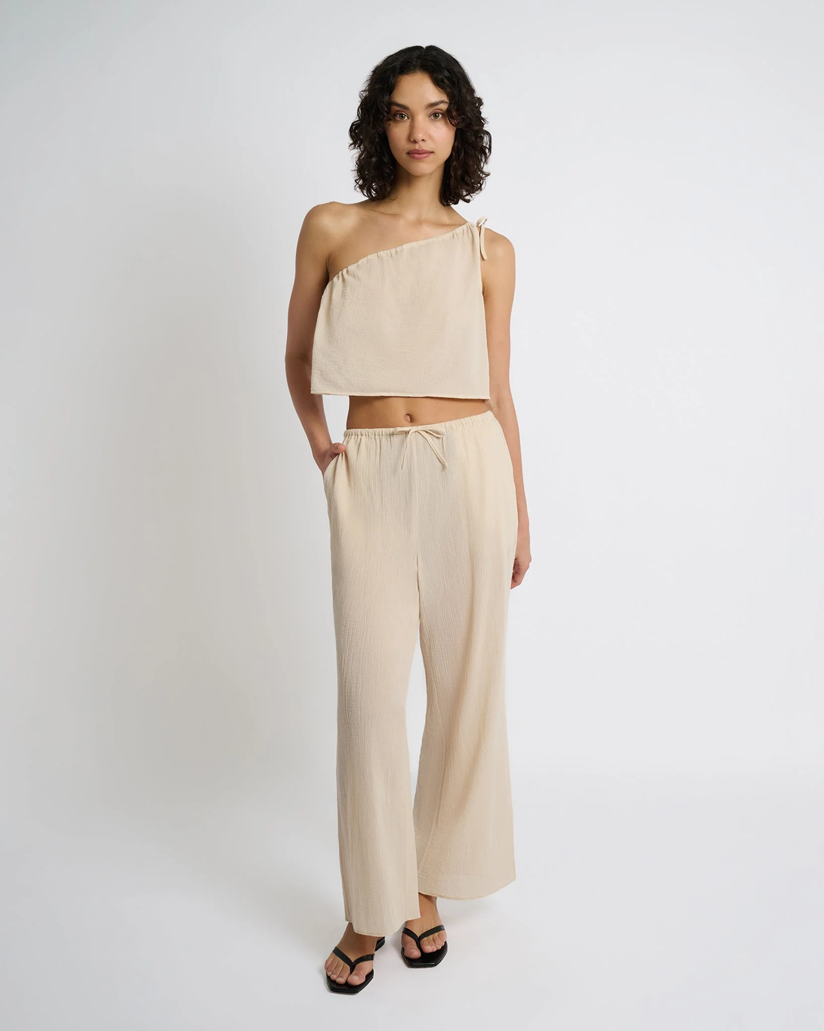 Womens | Crinkle Gauze Drawstring Pant | Sandshell - Image 3