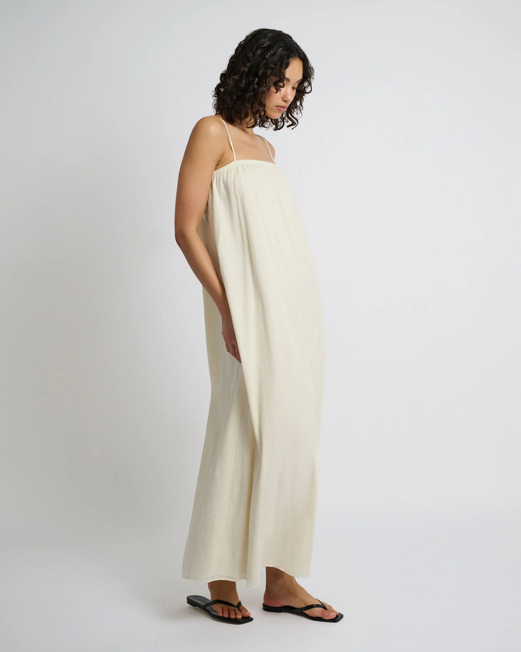 Womens | Crinkle Gauze Maxi Dress | Egret - Image 3