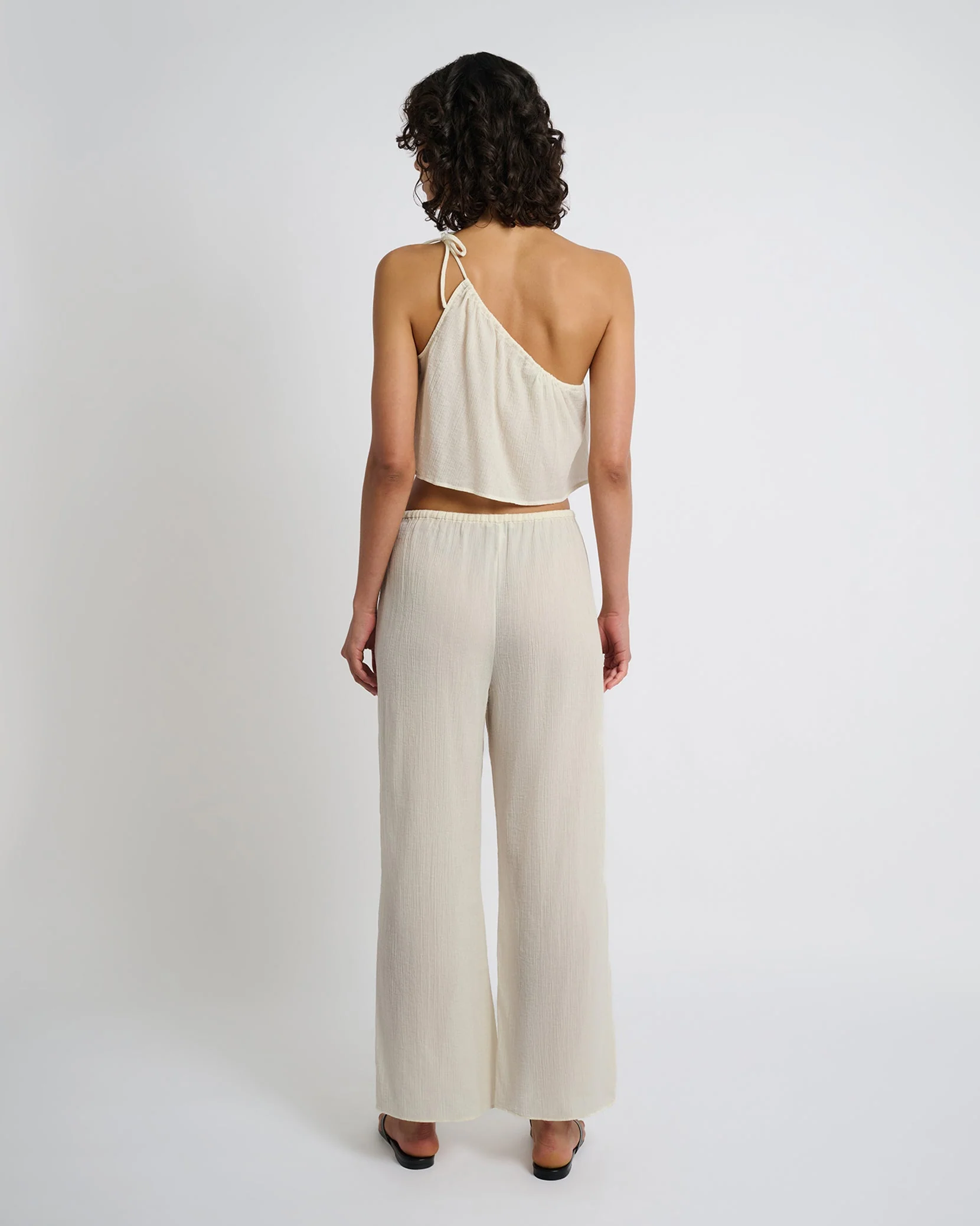 Womens | Crinkle Gauze One-shoulder Top | Egret - Image 5
