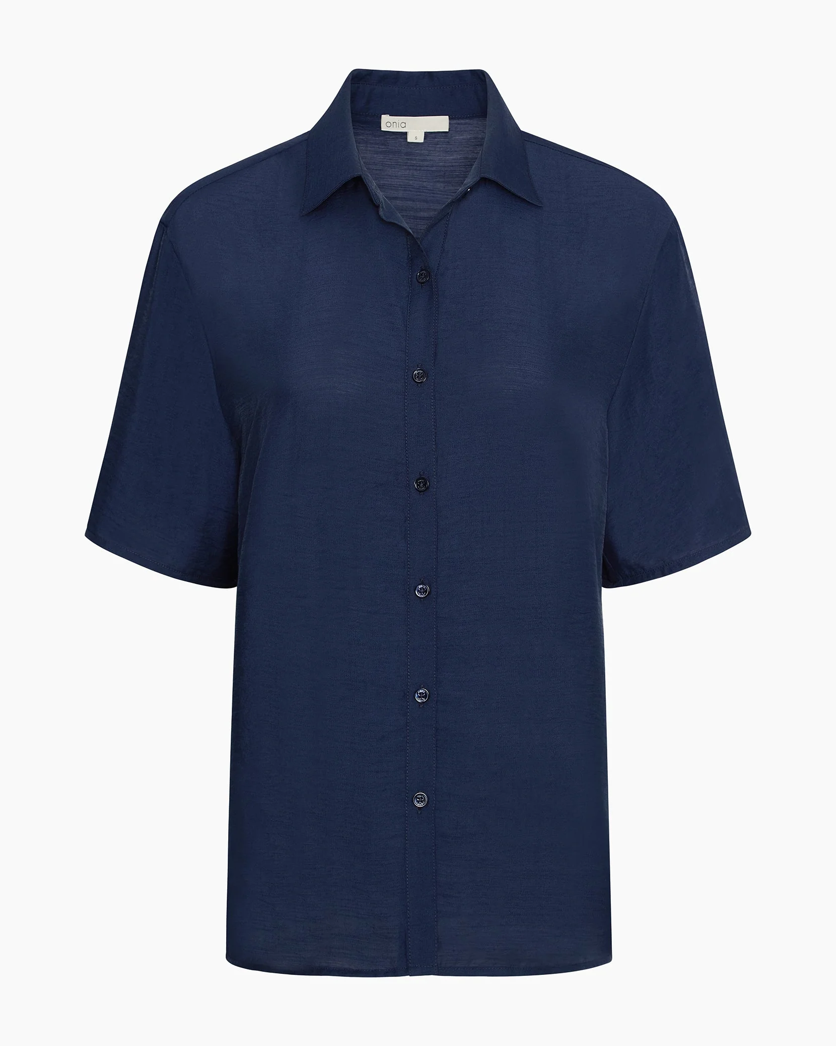 Womens | Crinkle Oversized Short Sleeve Button Up Shirt | Deep Navy - Image 2