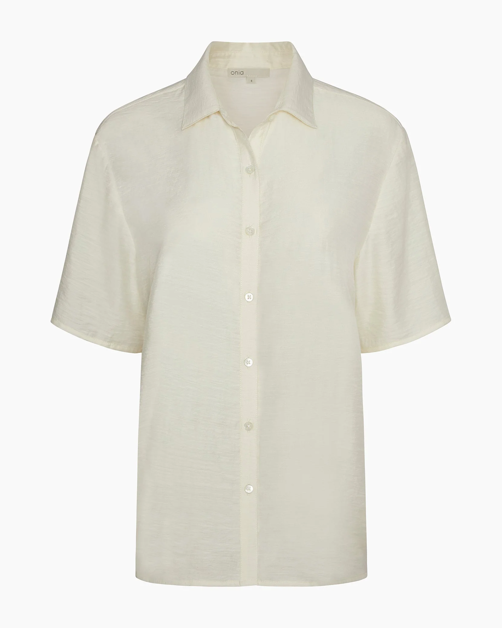 Womens | Crinkle Oversized Short Sleeve Button Up Shirt | Egret - Image 2