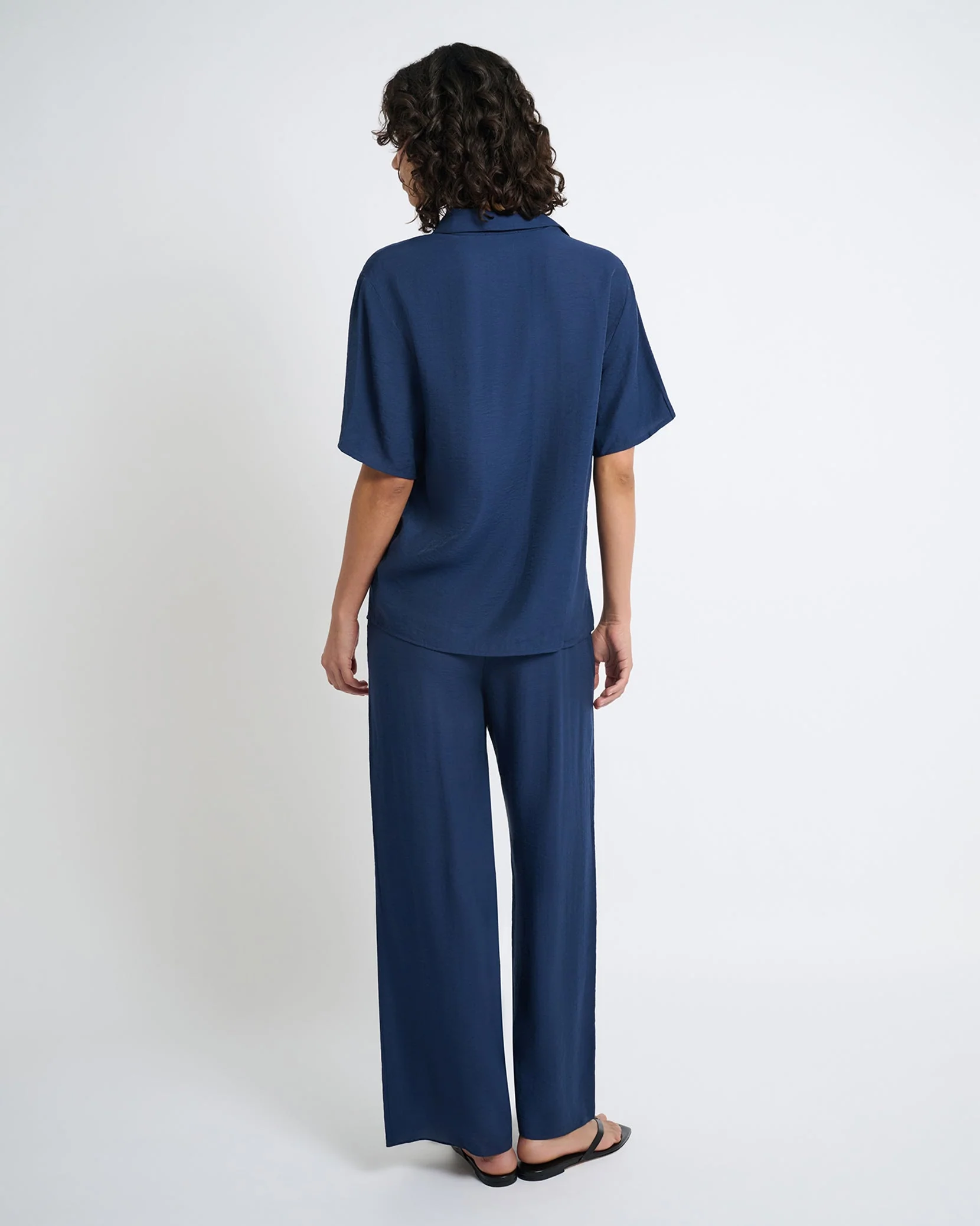 Womens | Crinkle Wide Leg Drawstring Pant | Deep Navy - Image 5