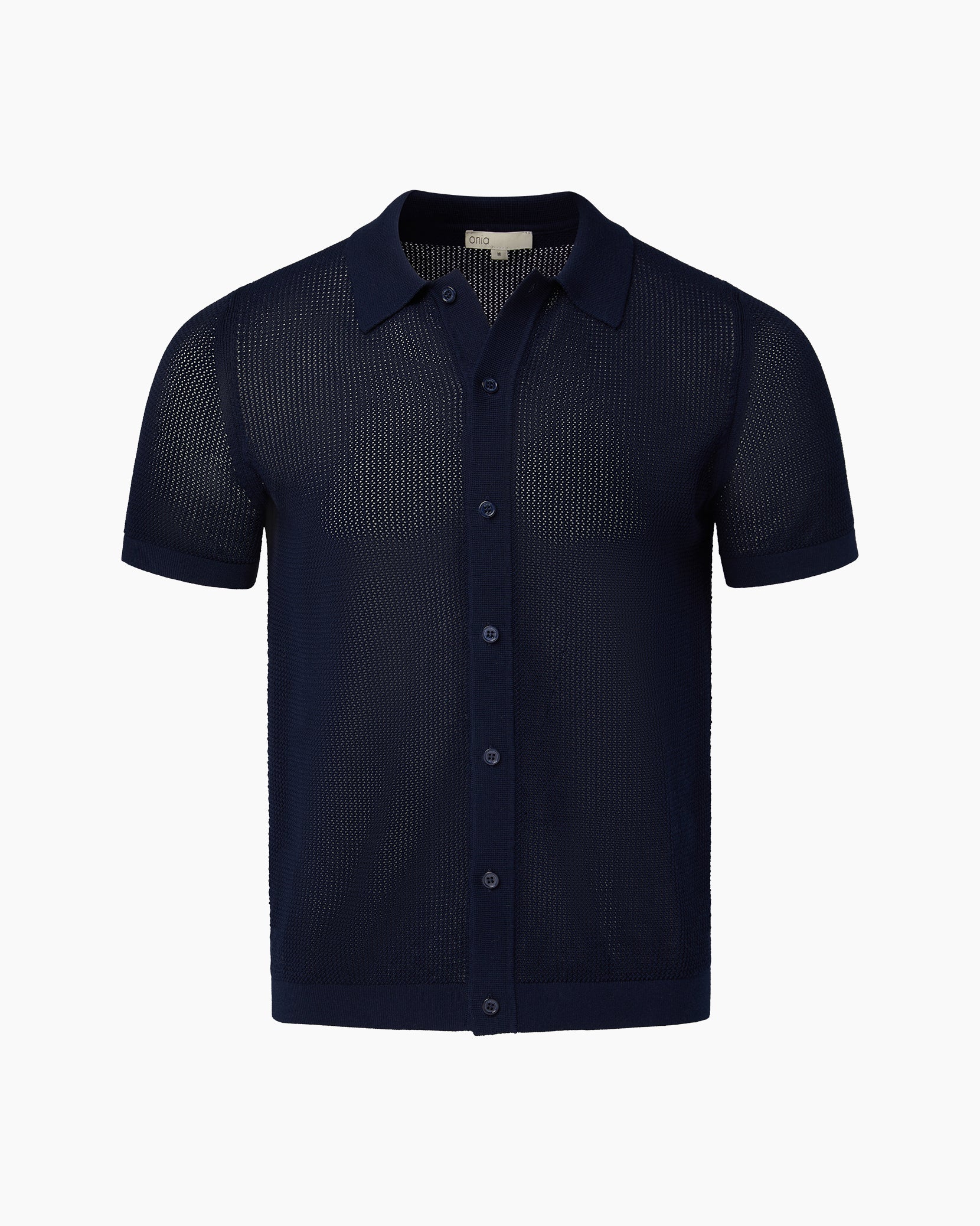 Mens | Crochet Knit Button Up Shirt - I | Deep Navy - Image 2