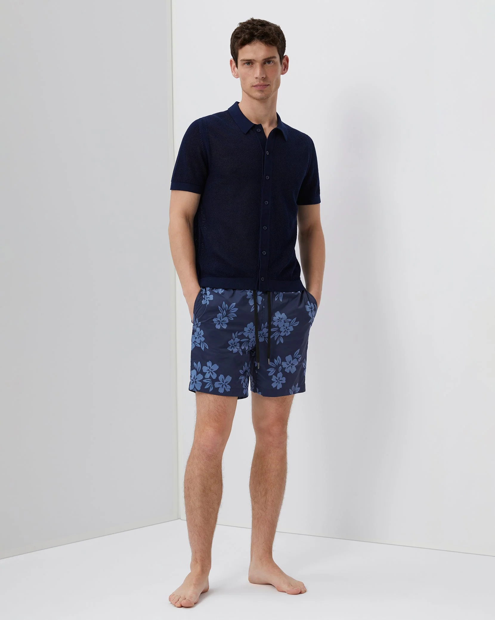 Mens | Crochet Knit Button Up Shirt - I | Deep Navy - Image 3