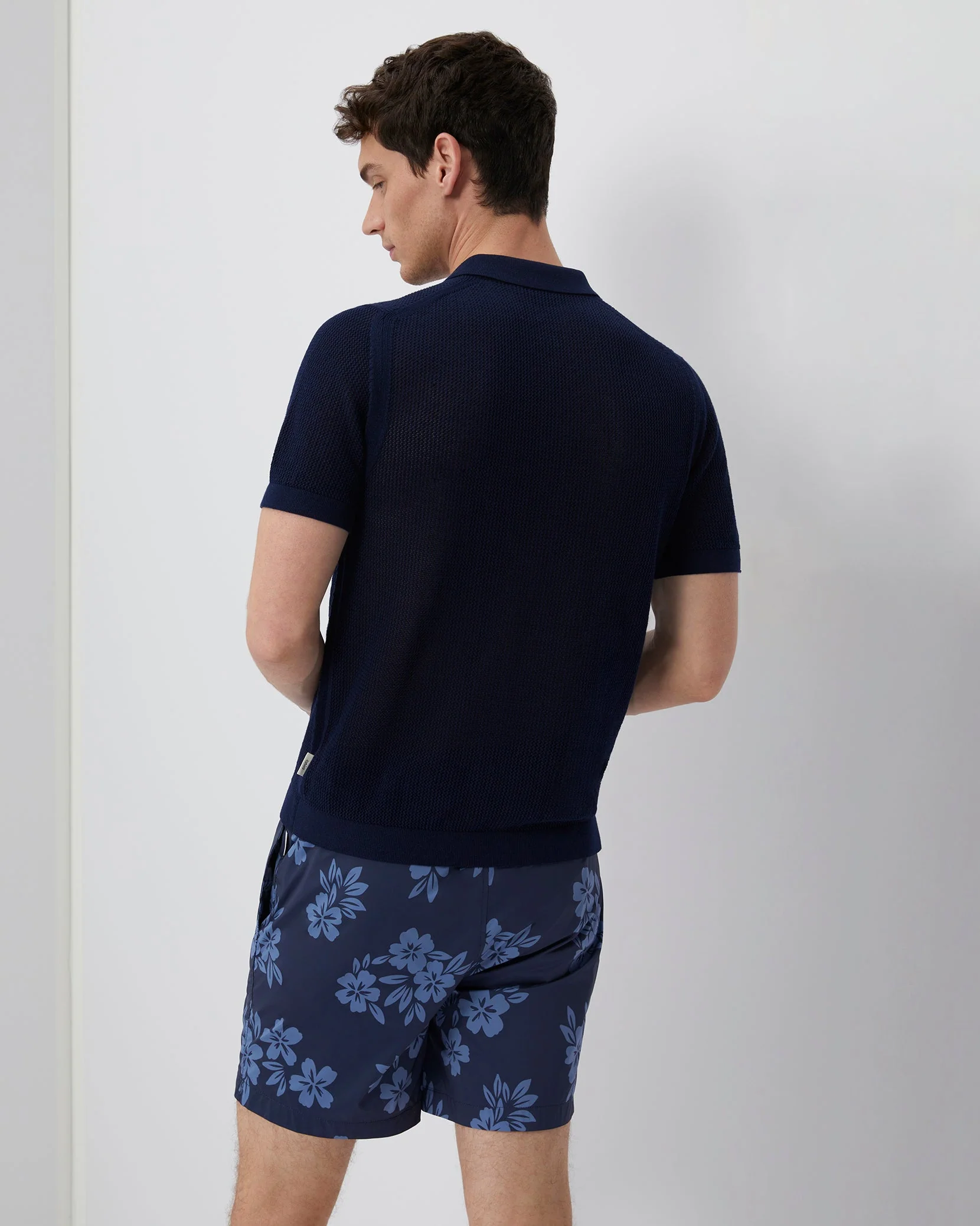 Mens | Crochet Knit Button Up Shirt - I | Deep Navy - Image 5