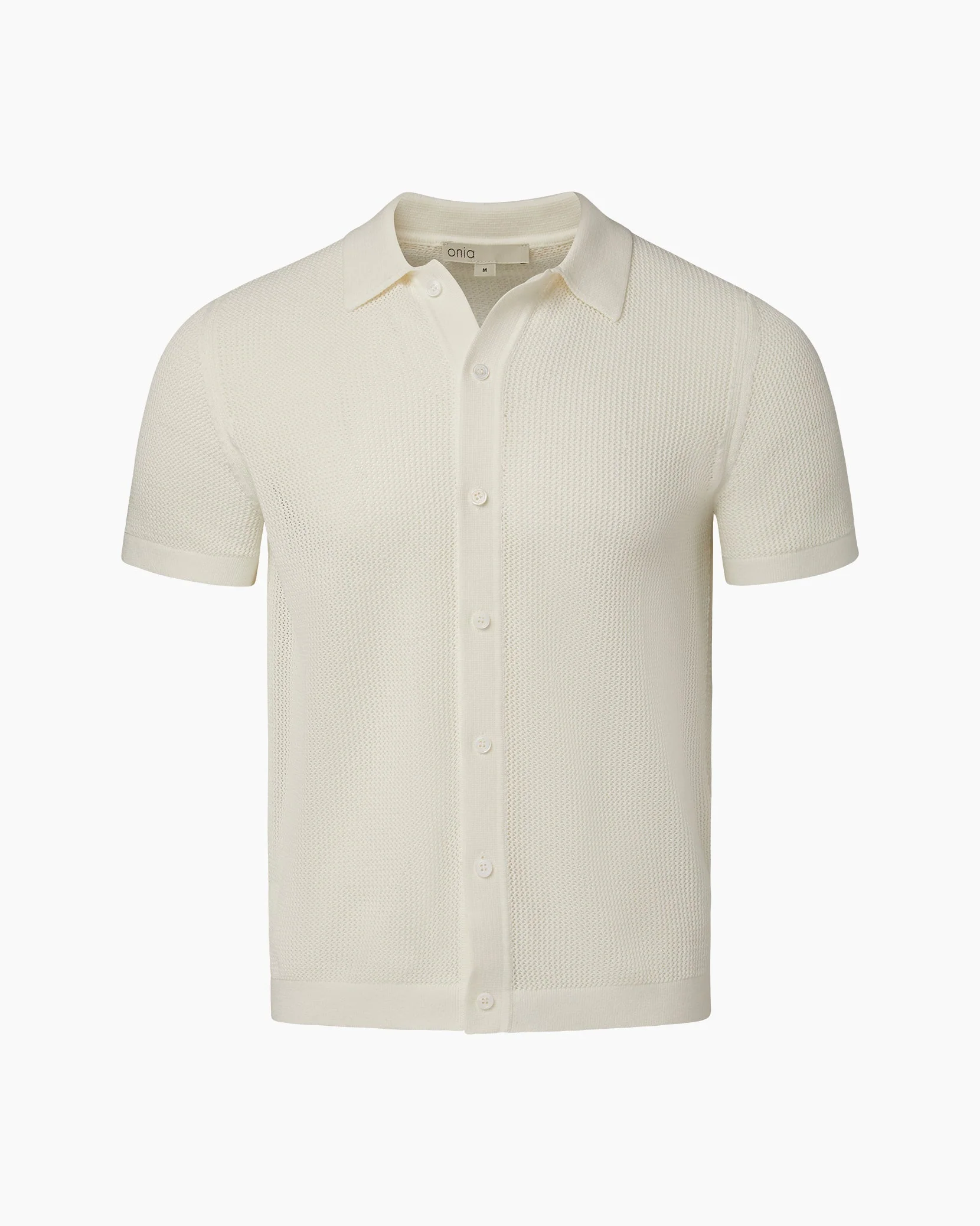 Mens | Crochet Knit Button Up Shirt - I | White - Image 2