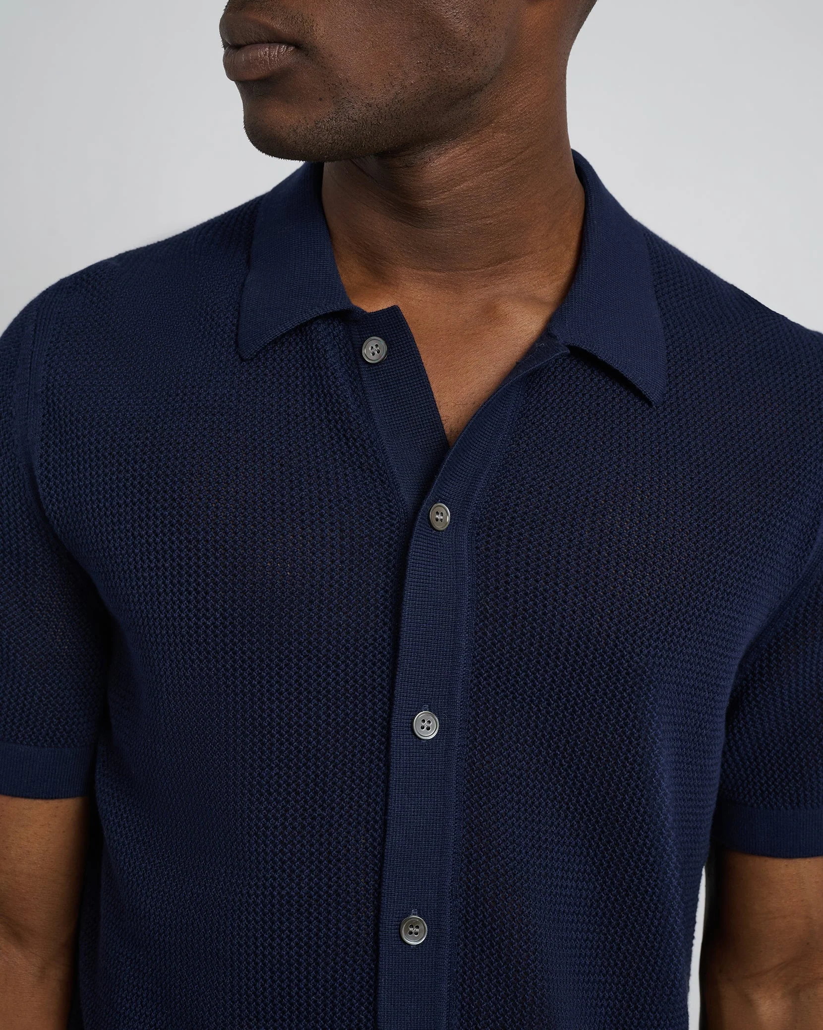 Mens | Crochet Knit Button Up Shirt - II | Deep Navy - Image 2