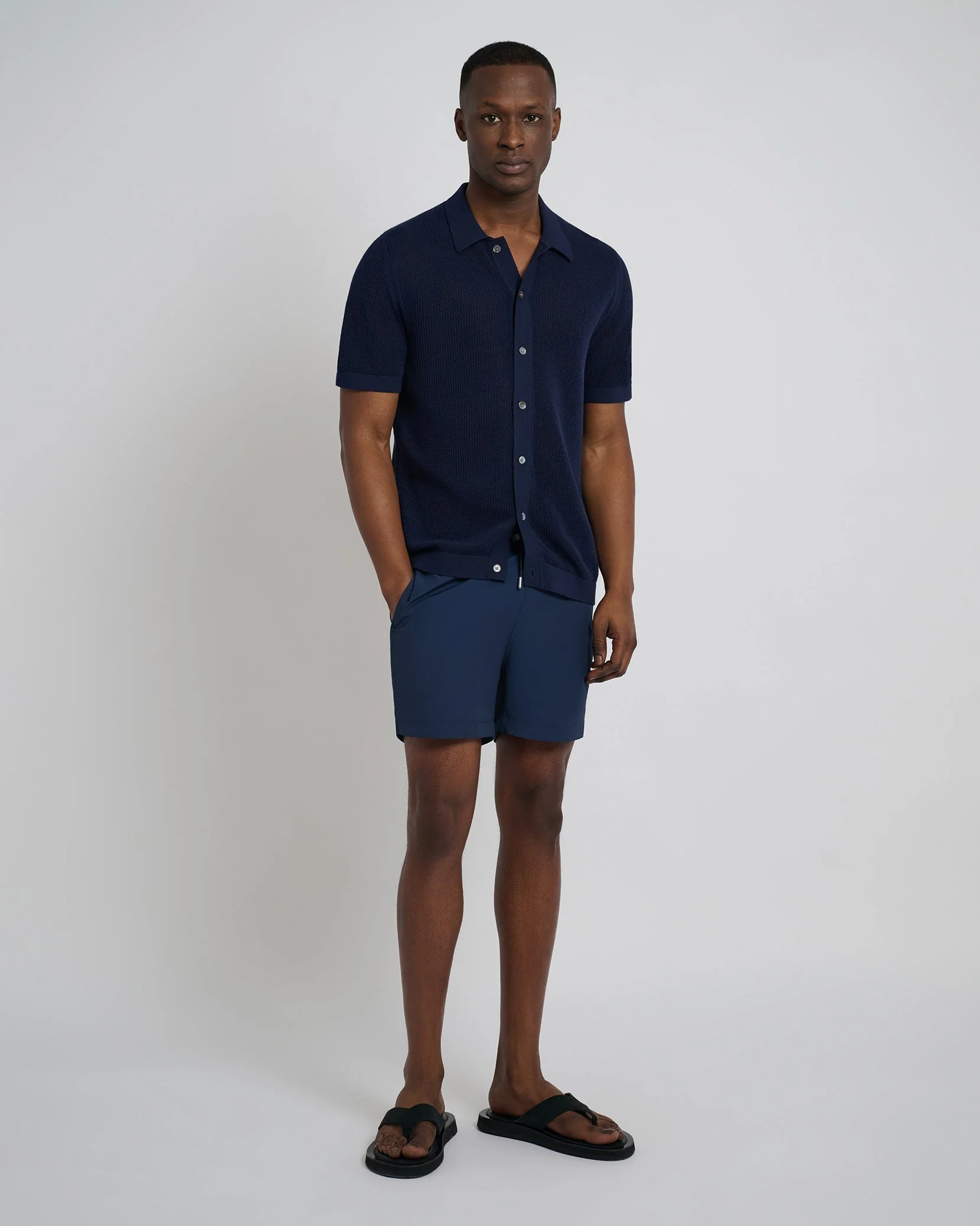 Mens | Crochet Knit Button Up Shirt - II | Deep Navy - Image 4