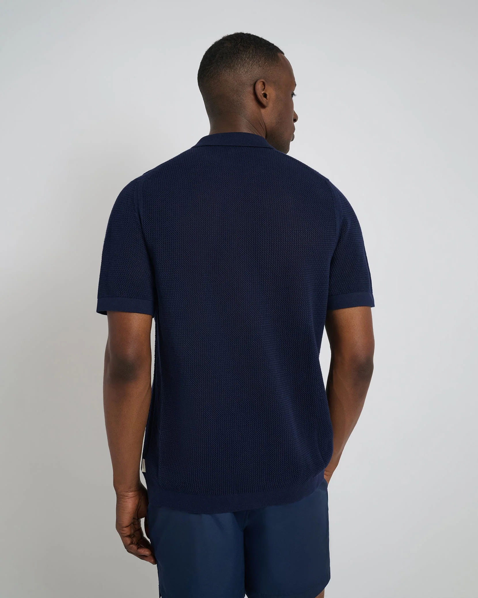 Mens | Crochet Knit Button Up Shirt - II | Deep Navy - Image 5