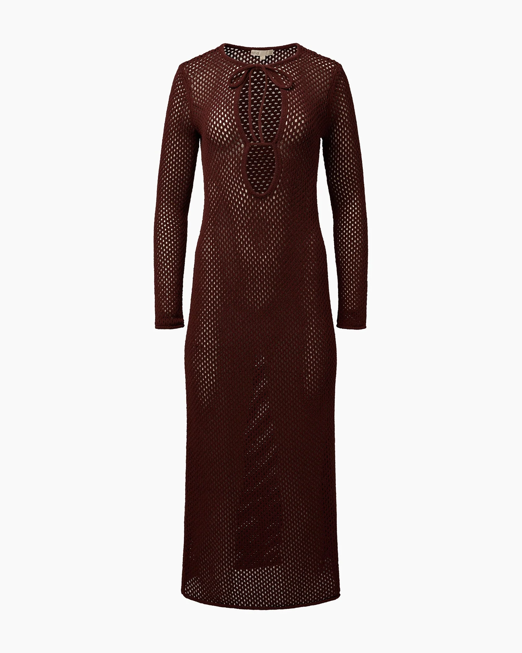 Womens | Crochet Knit Cutout Maxi Dress | Rum - Image 2
