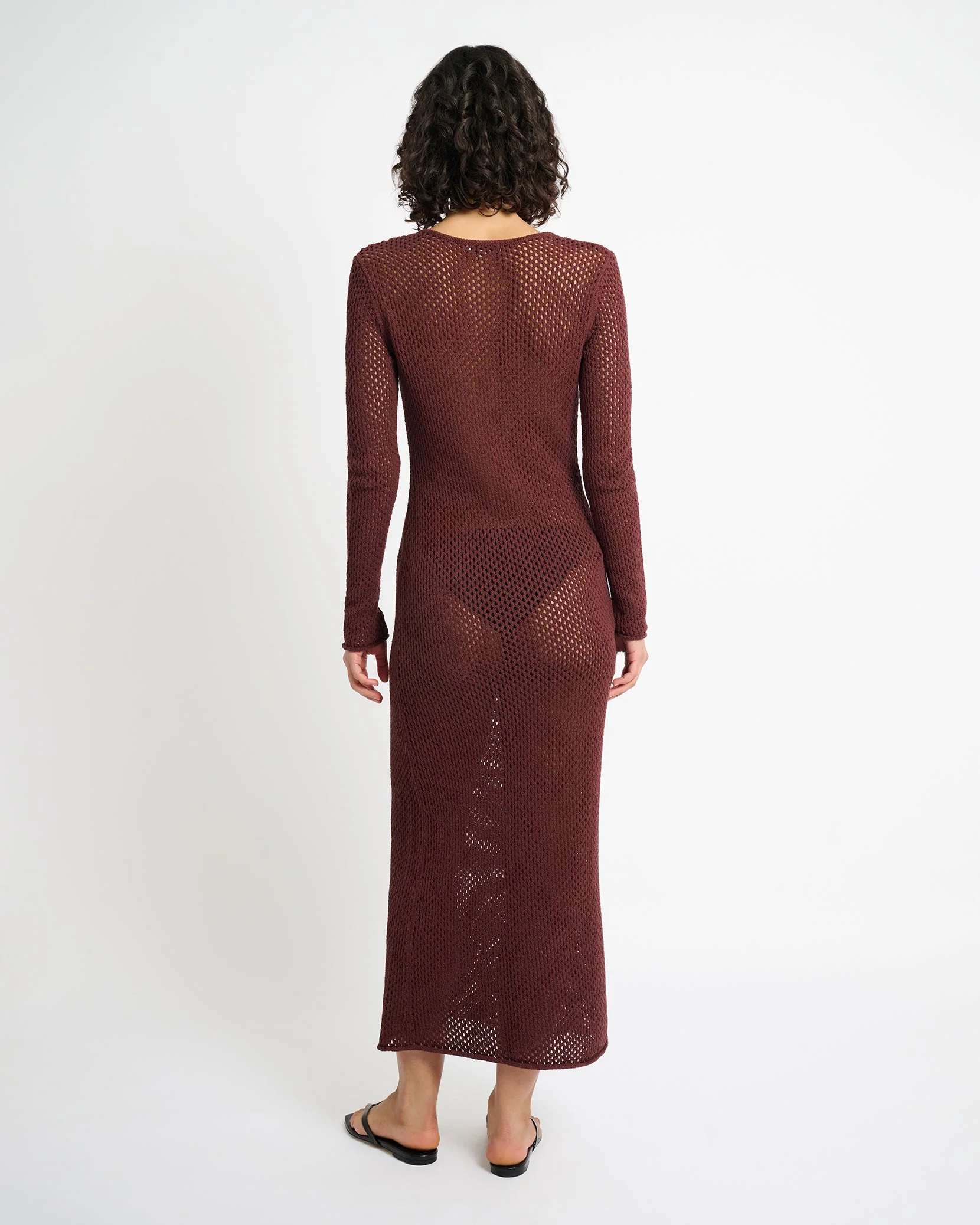 Womens | Crochet Knit Cutout Maxi Dress | Rum - Image 5