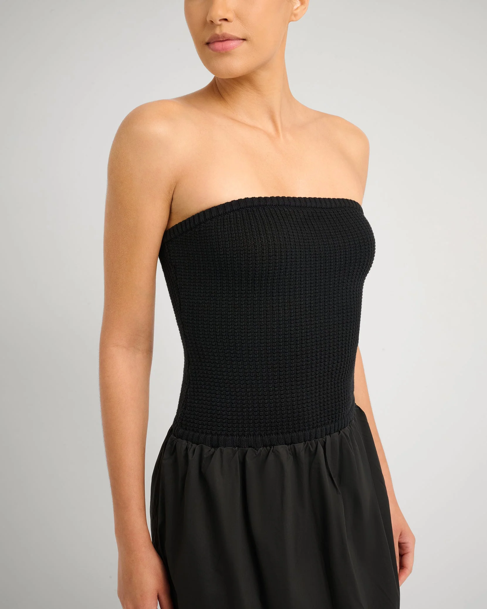Womens | Crochet Knit Poplin Maxi Dress | Black - Image 3