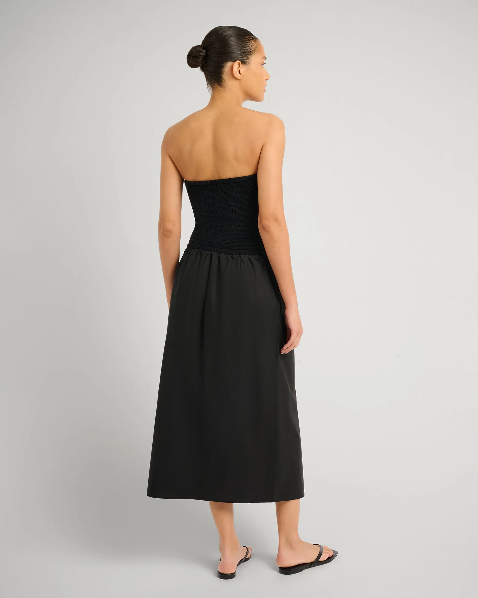Womens | Crochet Knit Poplin Maxi Dress | Black - Image 4
