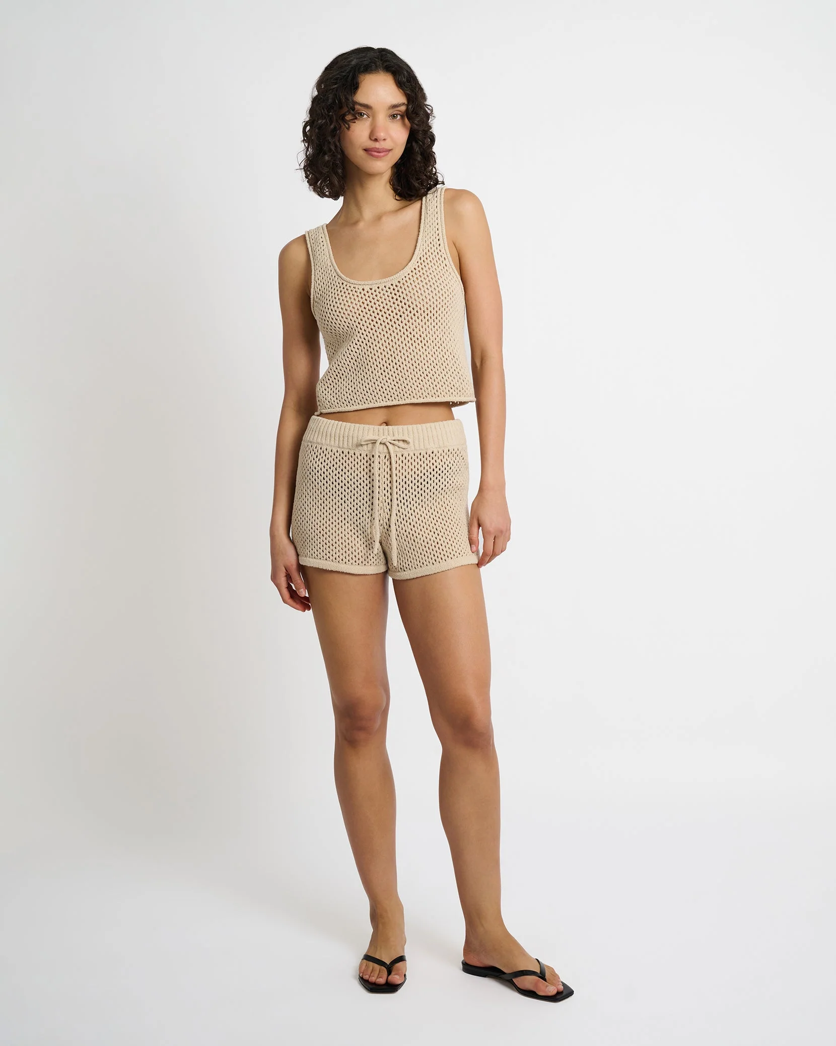 Womens | Crochet Knit Scoop Tank | Sandshell - Image 3