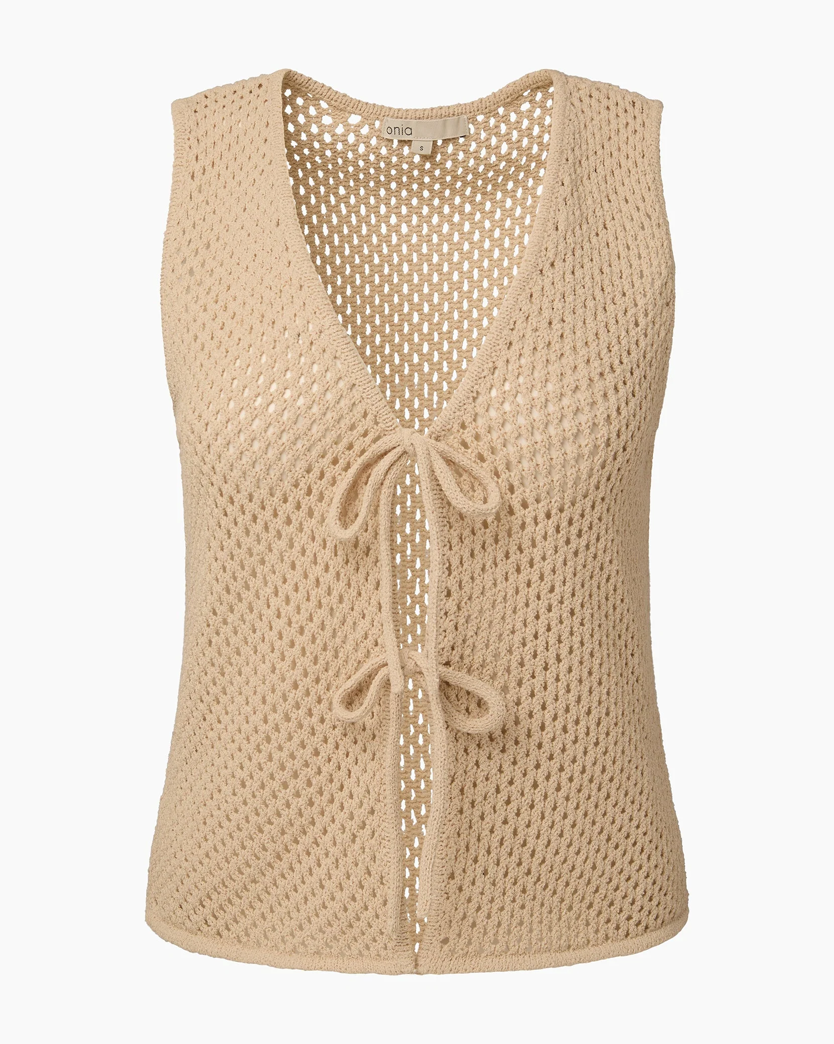 Womens | Crochet Knit Tie Front Tank Top | Sandshell - Image 2