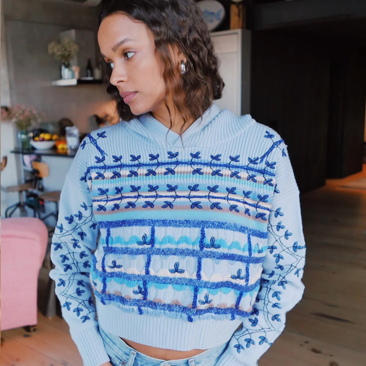 Embellished Sweater | Turquoise Multi - Image 4