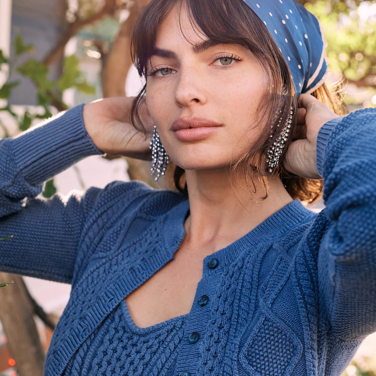 Navy Cable-Knit Cropped Cardigan | Blue - Image 3