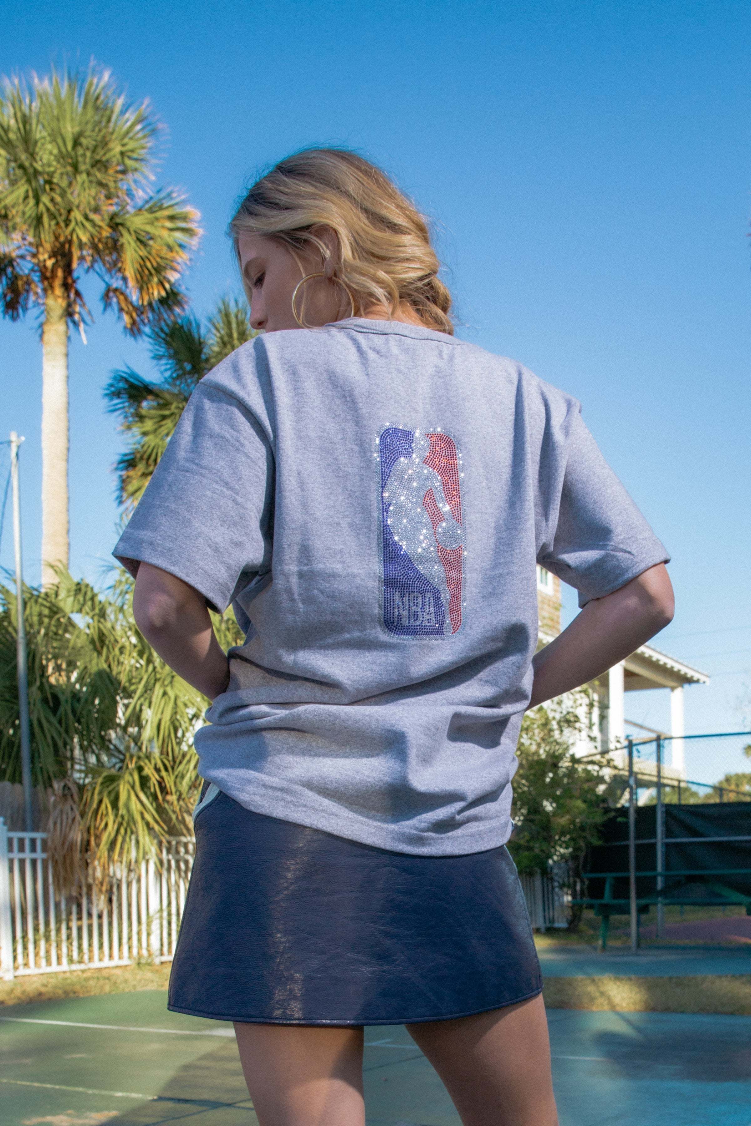 NBA Rhinestone Logoman Tee | Heather Grey - Image 5