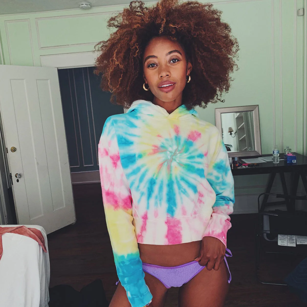 Neon Tie Dye Cropped Hoodie | Neon Tie Dye - Image 2