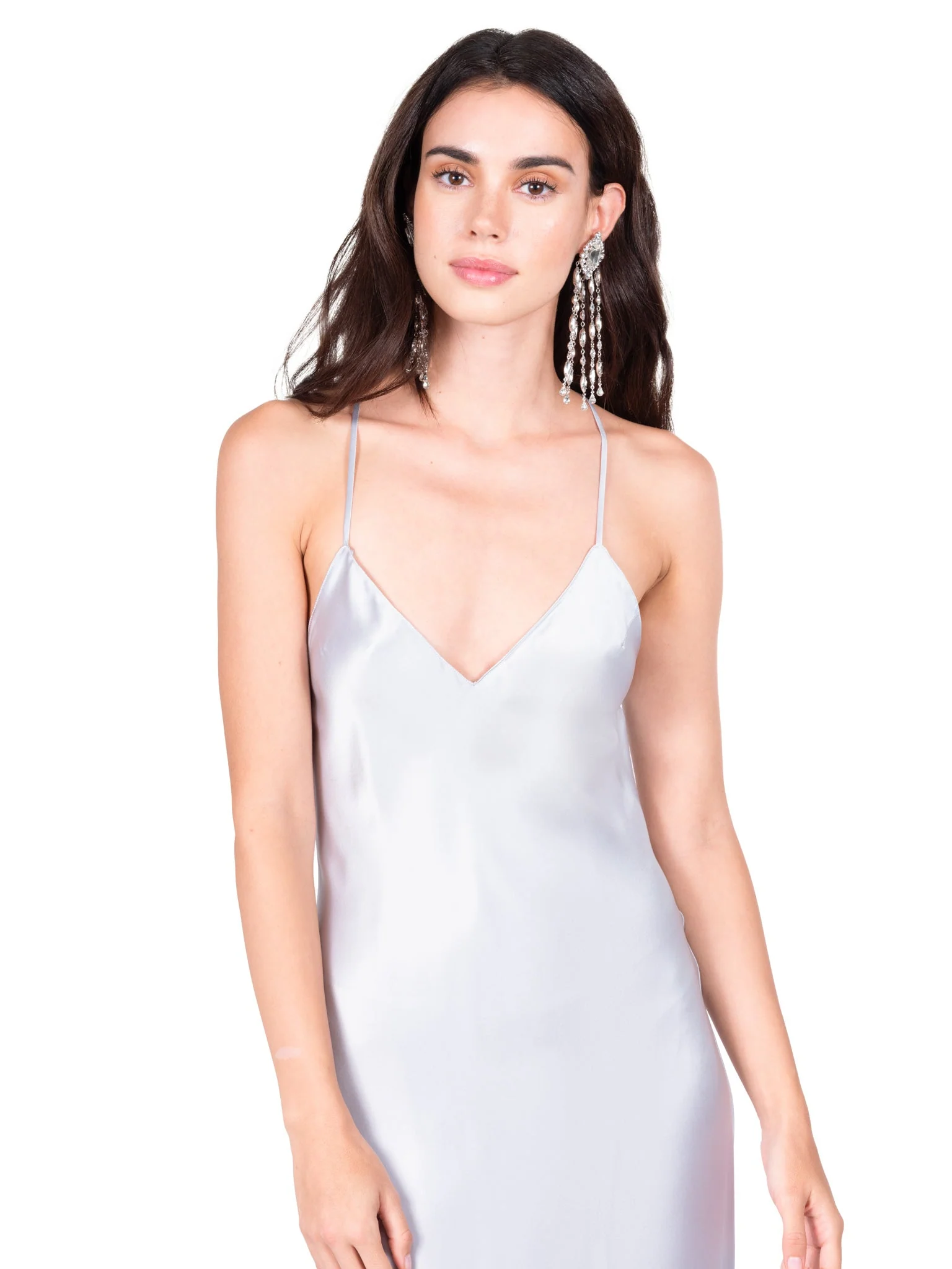 Silver Blue Open Back Cross Strap Midi Slip Dress | Silver Blue - Image 2
