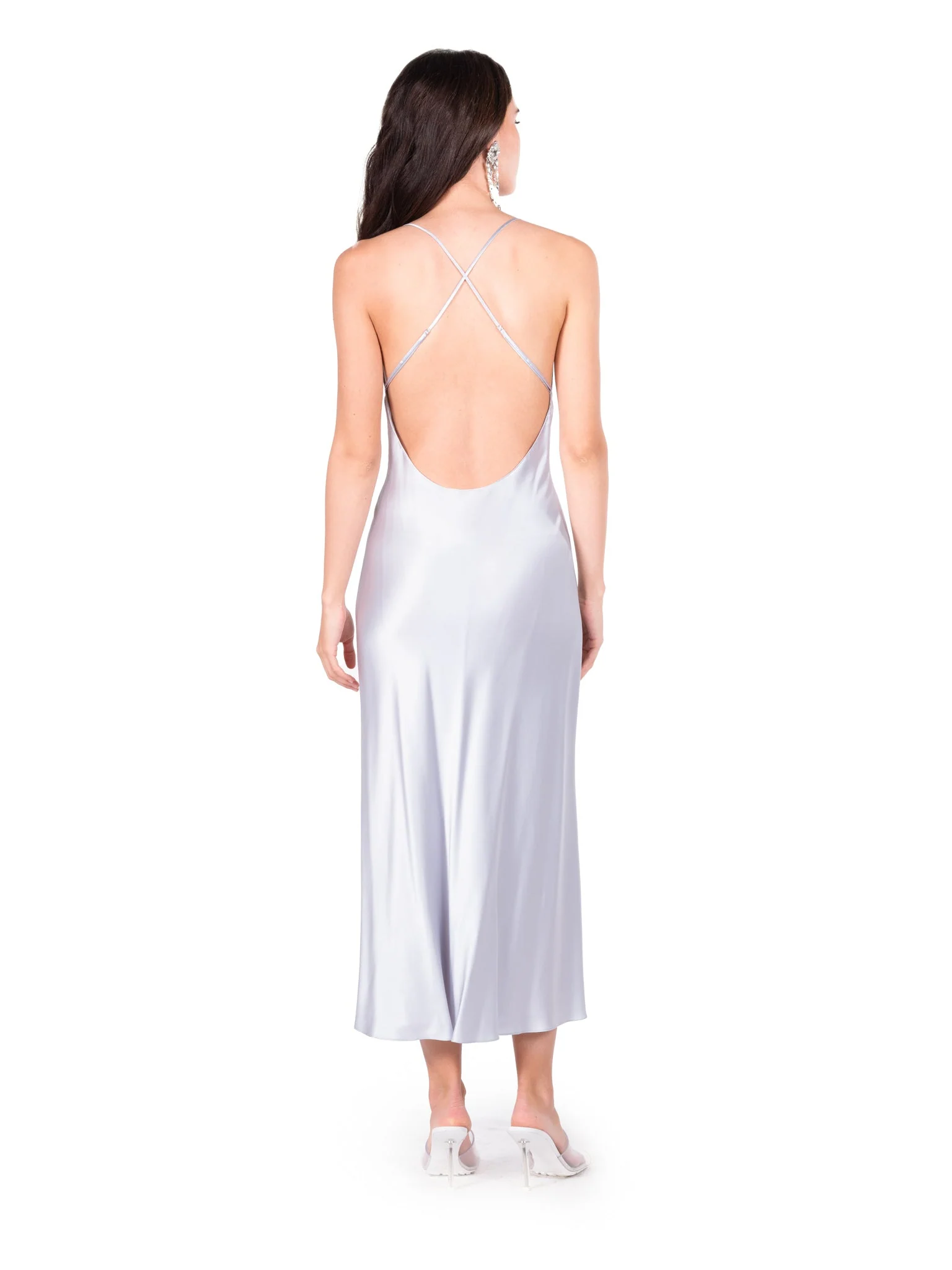 Silver Blue Open Back Cross Strap Midi Slip Dress | Silver Blue - Image 3