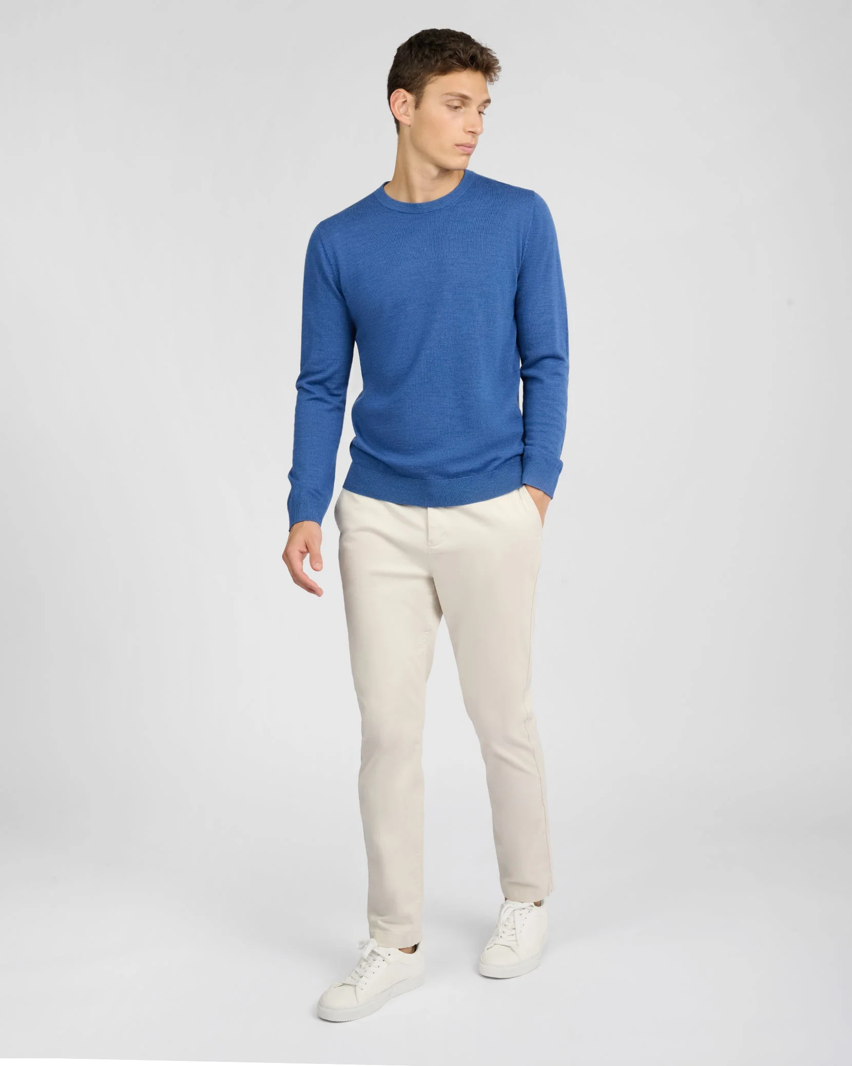 Mens | Extra Fine Merino Wool Crewneck Sweater | Cobalt Blue Melange - Image 3