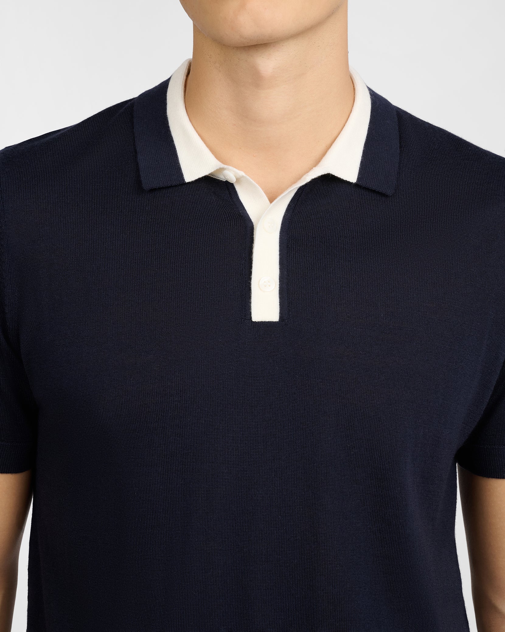 Mens | Extra Fine Merino Wool Polo | Midnight/White - Image 3