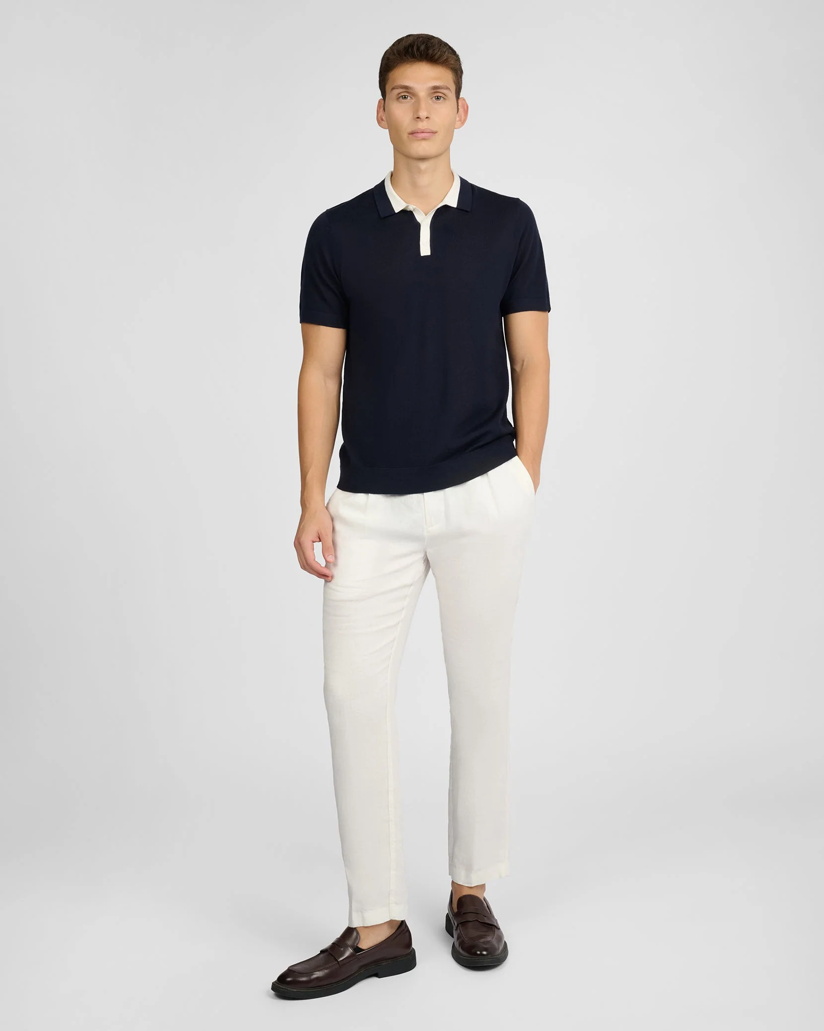 Mens | Extra Fine Merino Wool Polo | Midnight/White - Image 5