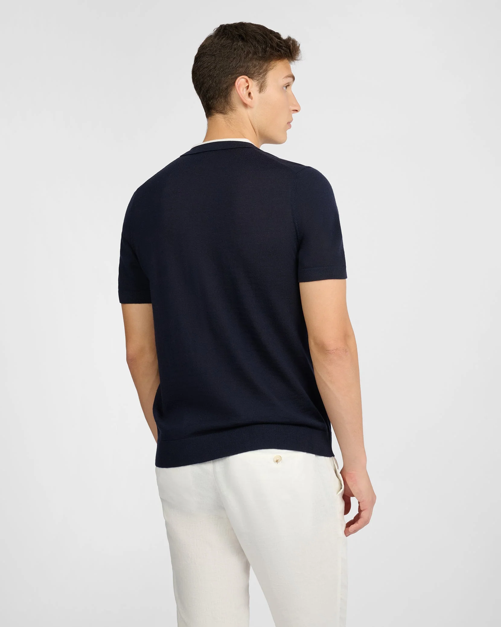 Mens | Extra Fine Merino Wool Polo | Midnight/White - Image 6