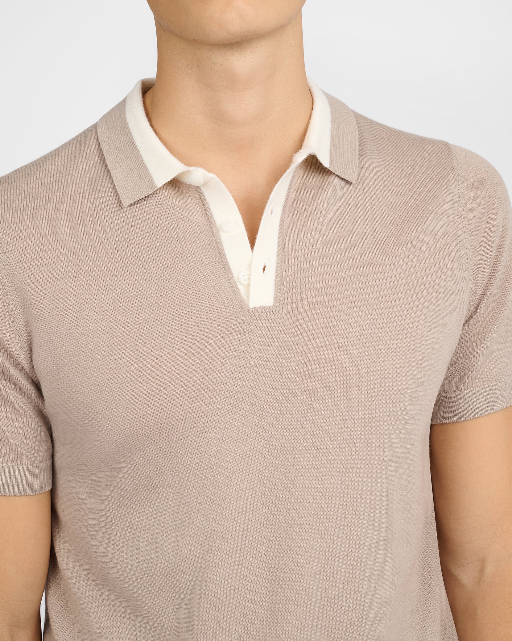 Mens | Extra Fine Merino Wool Polo | Oxford Tan/White - Image 4