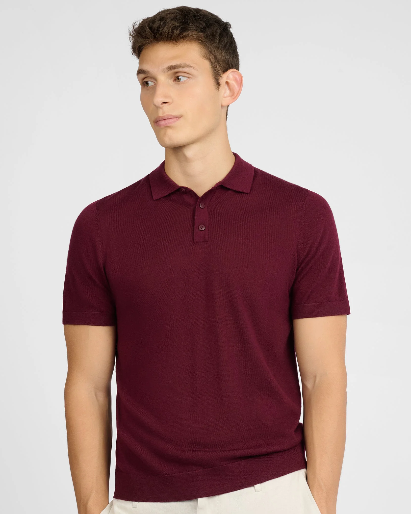 Mens | Extra Fine Merino Wool Polo | Port Wine - Image 2